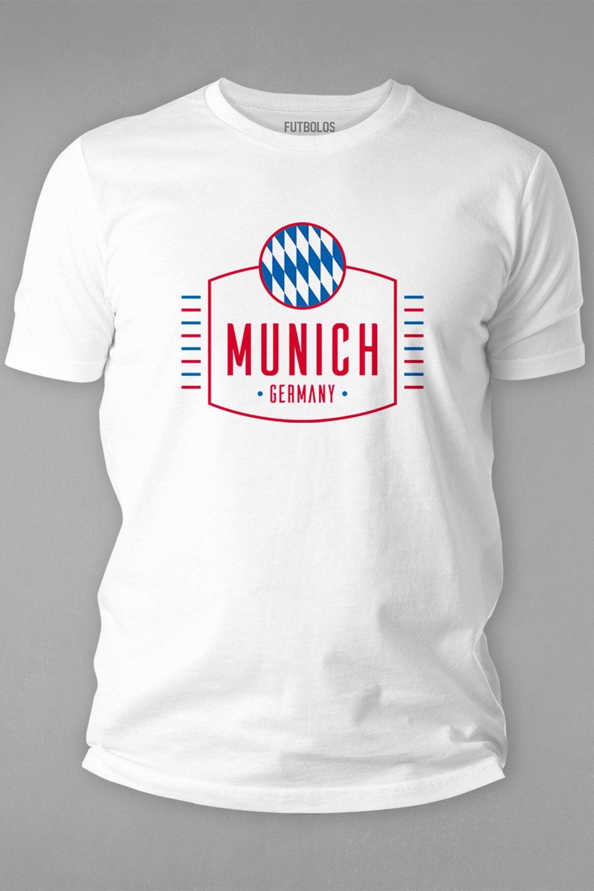 Futbolos Bayern Münih Baskılı Bisiklet Yaka Beyaz Erkek Tişört