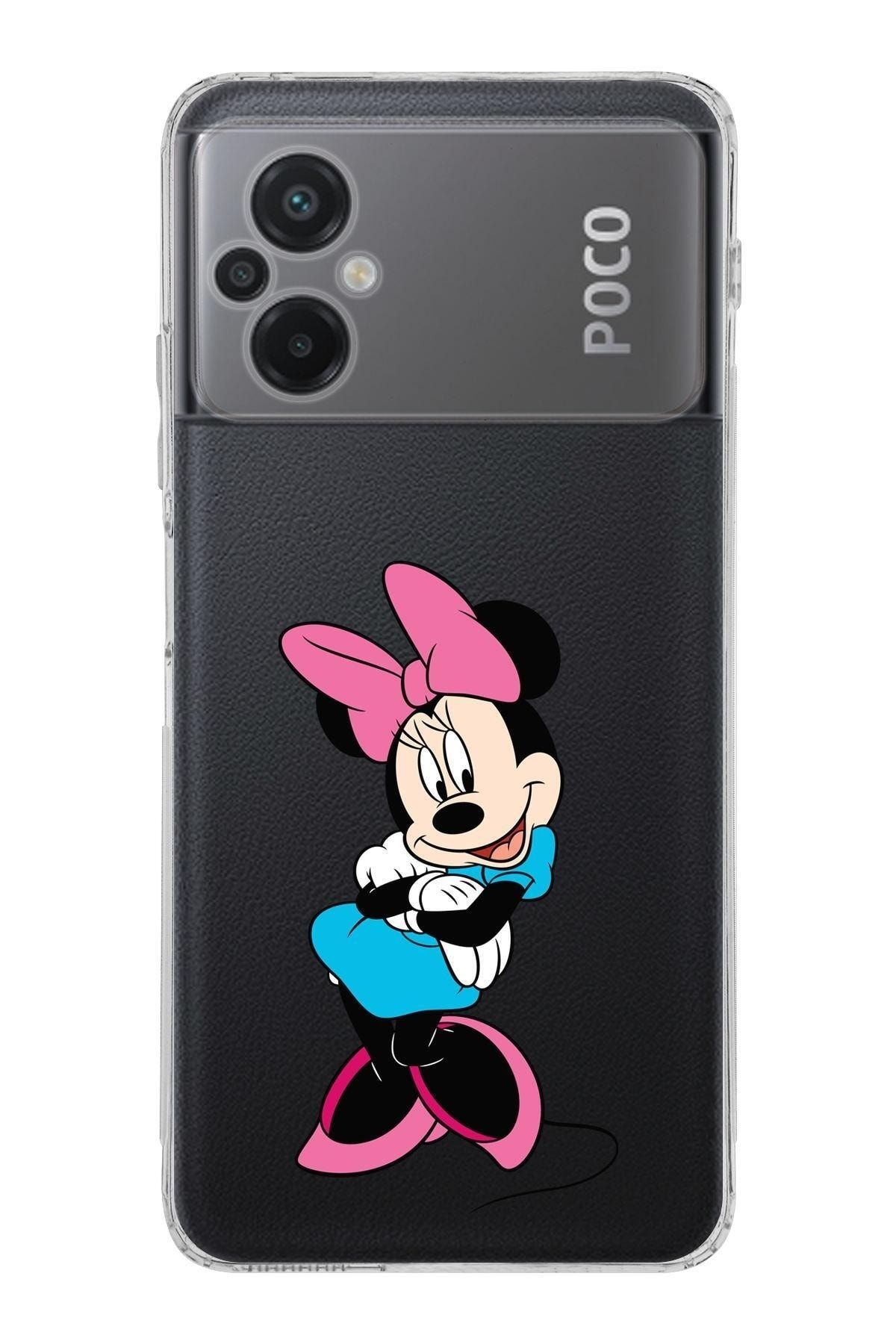 PrintiFy Poco M5 Kamera Korumalı Kapak Minnie Mouse Tasarımlı Şeffaf Kılıf