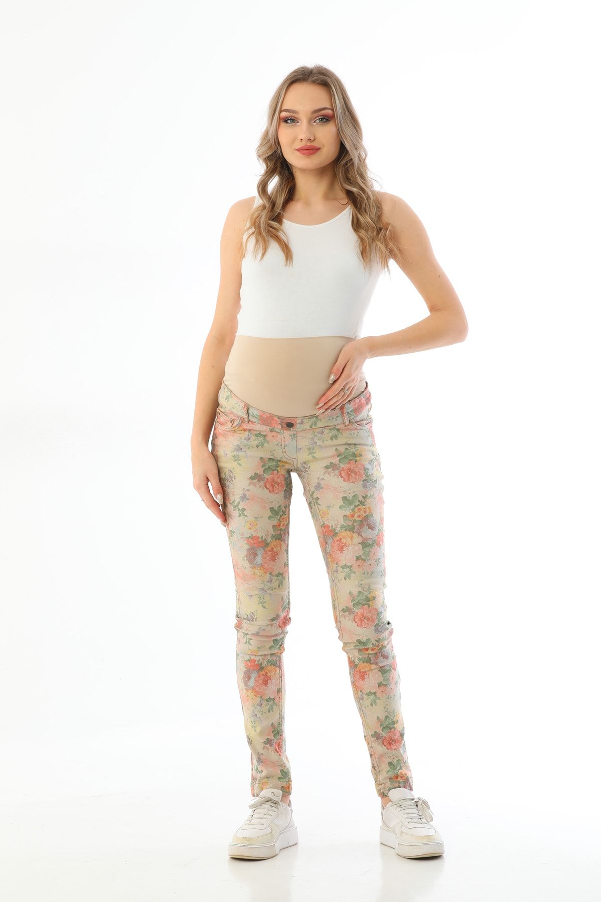 MEGHAN L.A Hamile Esnek Karın Bantlı Çiçek Desenli Pantolon
