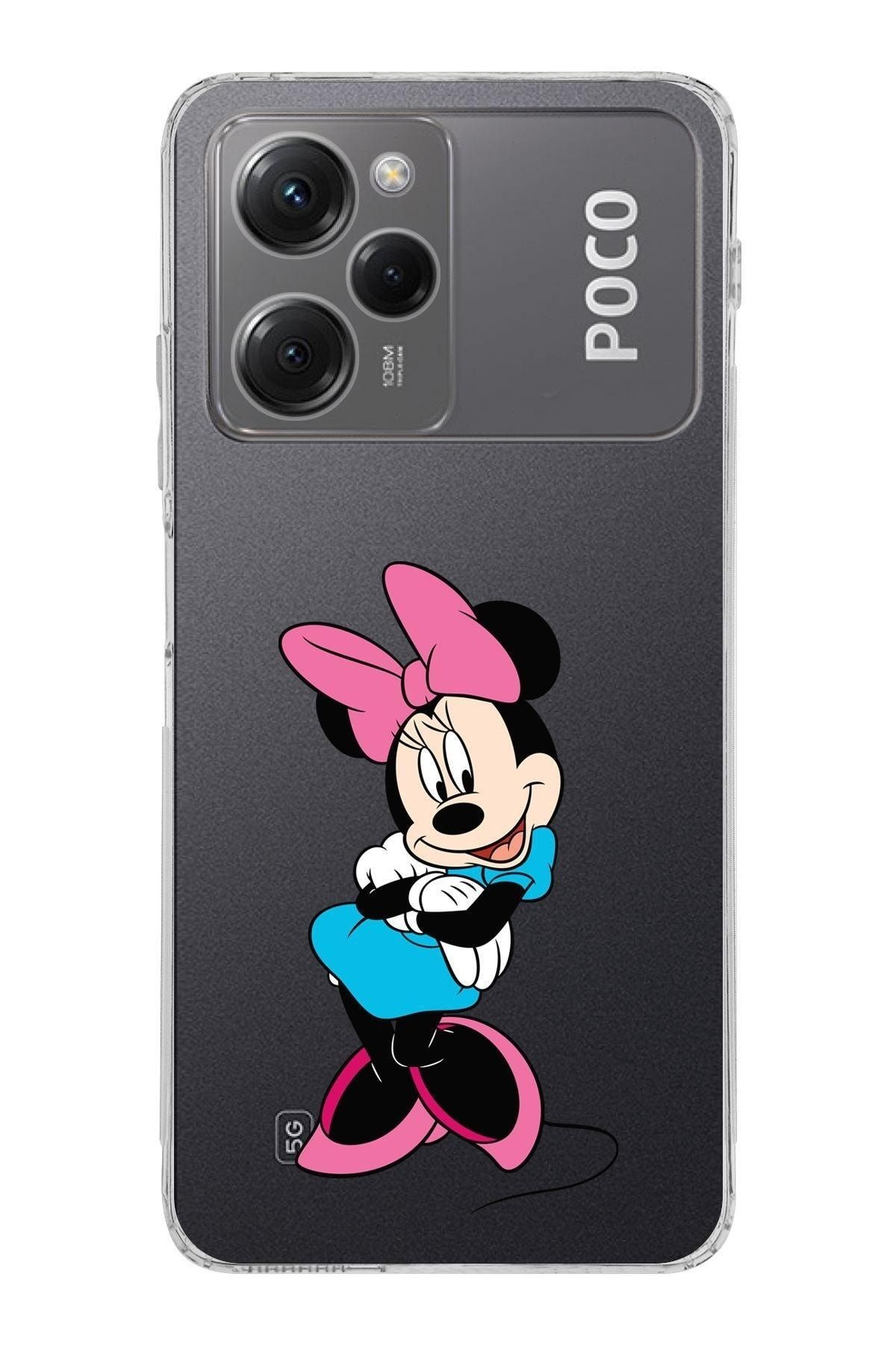 PrintiFy Poco X5 Pro Kamera Korumalı Kapak Minnie Mouse Tasarımlı Şeffaf Kılıf