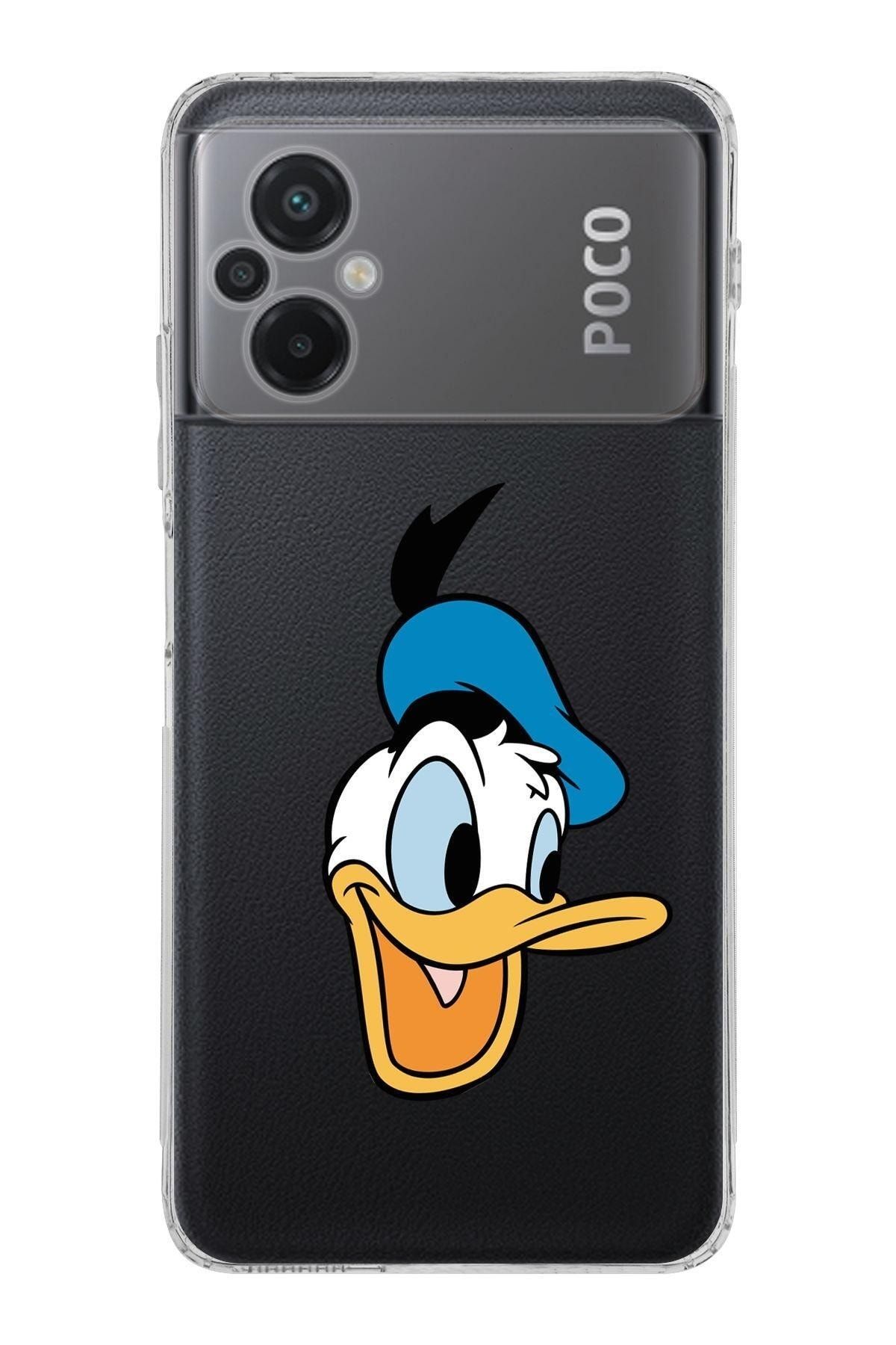 PrintiFy Poco M5 Kamera Korumalı Kapak Donald Duck Tasarımlı Şeffaf Kılıf