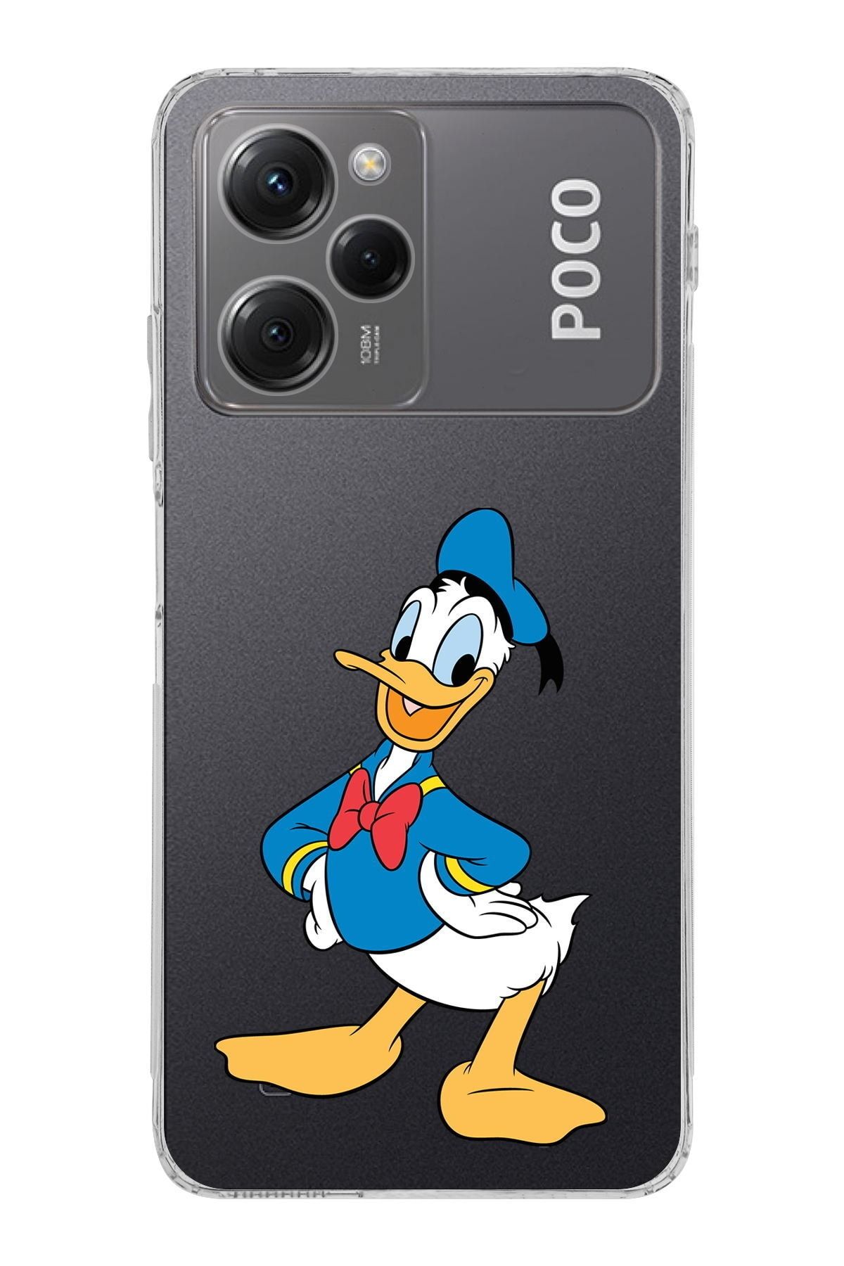 PrintiFy Poco X5 Pro Kamera Korumalı Kapak Donald Duck Tasarımlı Şeffaf Kılıf
