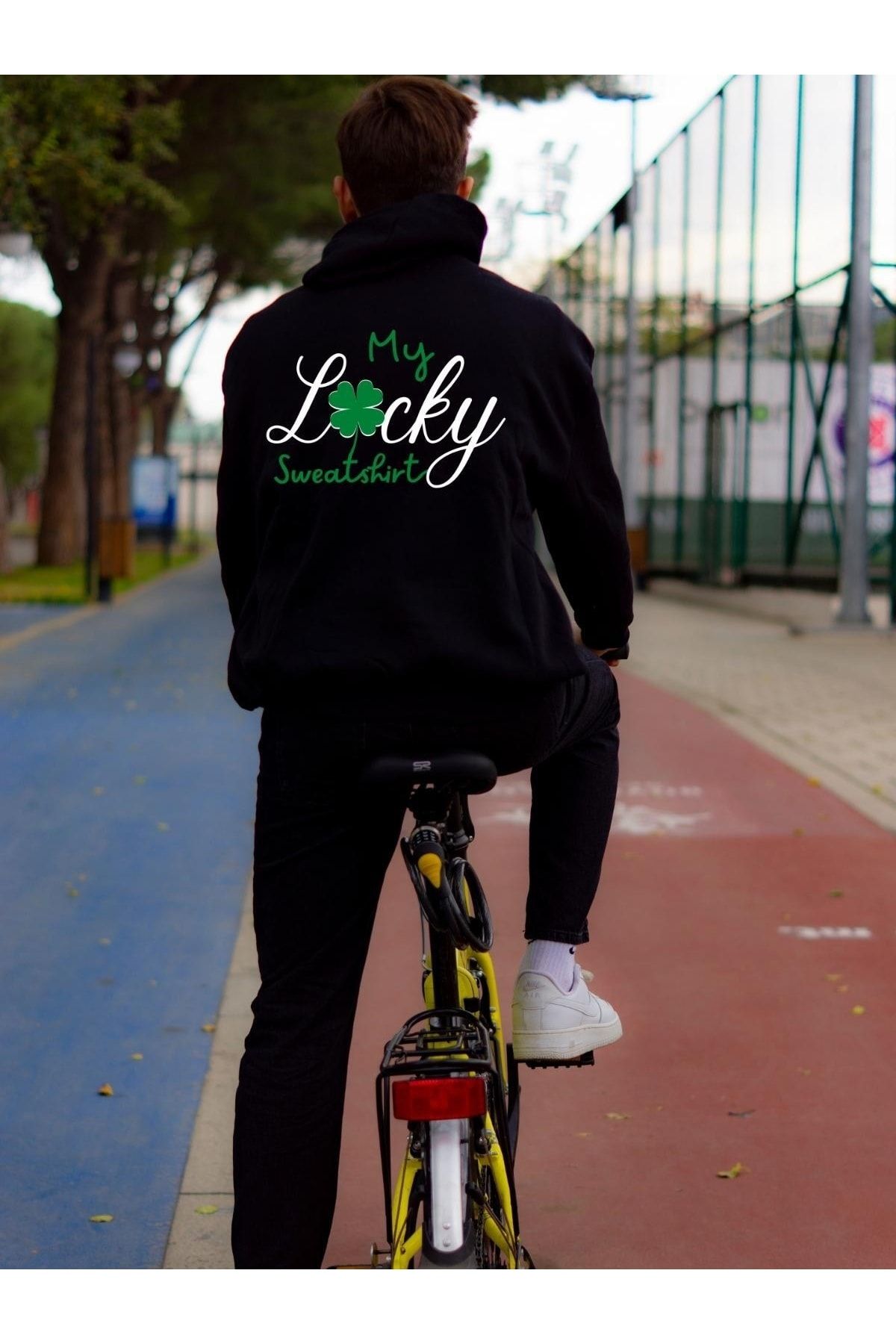 lepiska Uğurlu 4 Yapraklı Yonca Oversize Sweatshirt. Unisex, Bol Kesim, Kalın, "my Lucky Sweatshirt" Baskılı