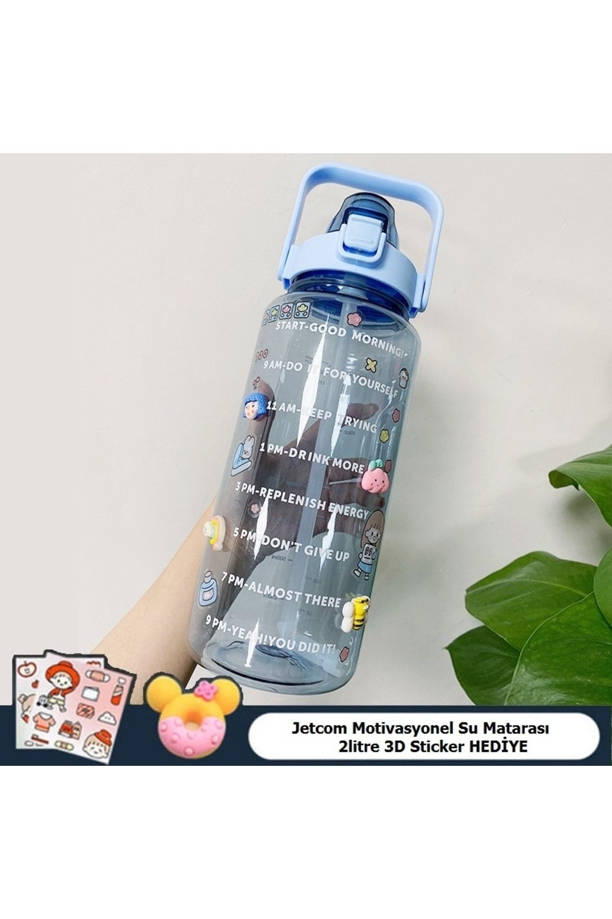 Jetcom Şeffaf Motivasyonel Su Matarası 2lt Su Şişesi Suluk Tritan Spor Salonu Su Şişesi Bpa Içermez Suluk