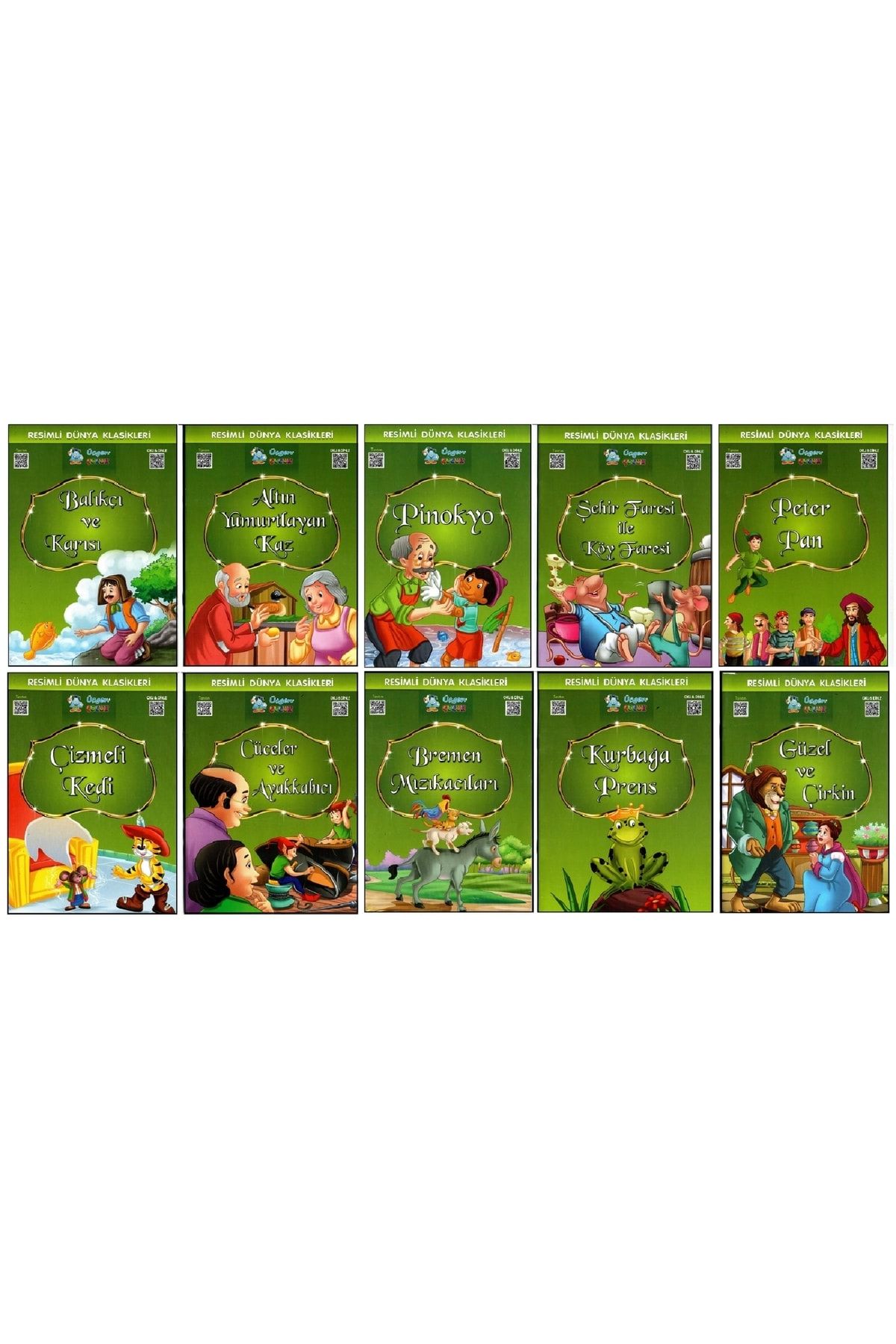 Üçgen Yayıncılık 1. Ve 2. Sınıf Hikaye Kitabı Seti Resimli Dünya Klasikleri 10 Kitap Yeşil Seri