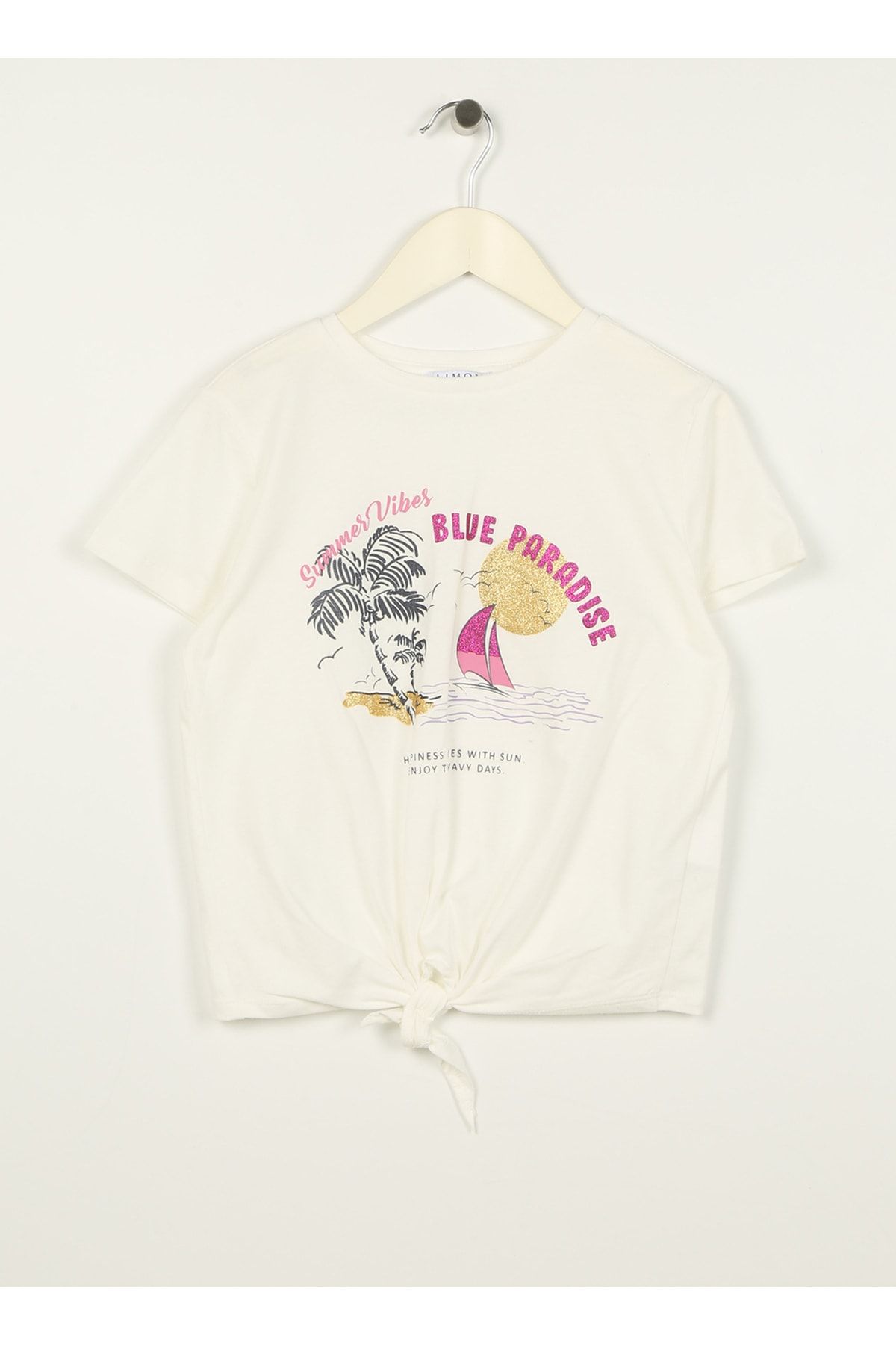 LİMON COMPANY Baskılı Ekru Kız Çocuk T-shirt Four Gırl-23