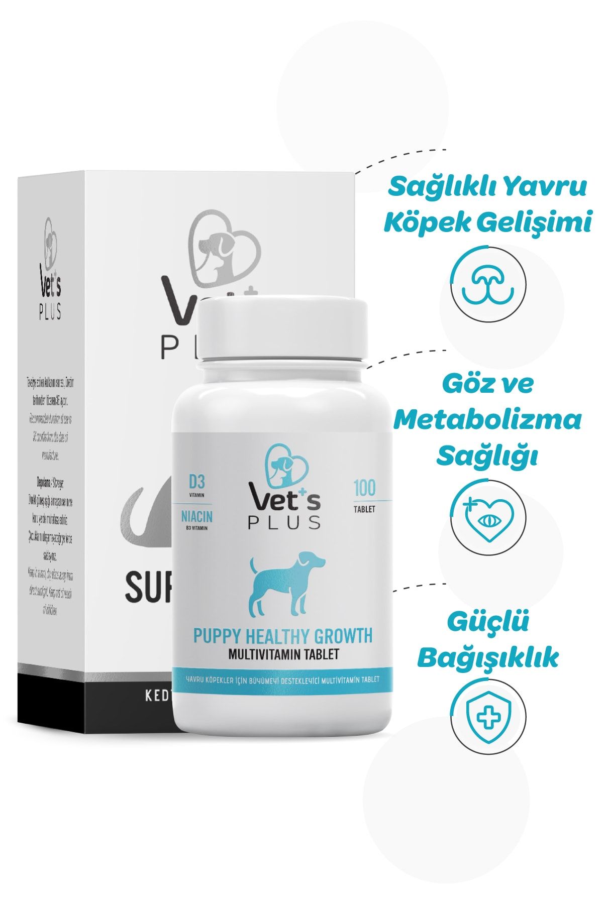 Vet's Plus Puppy Multivitamin Yavru Köpekler Için Sağlıklı Gelişimi Destekleyici Tablet (100'lü)