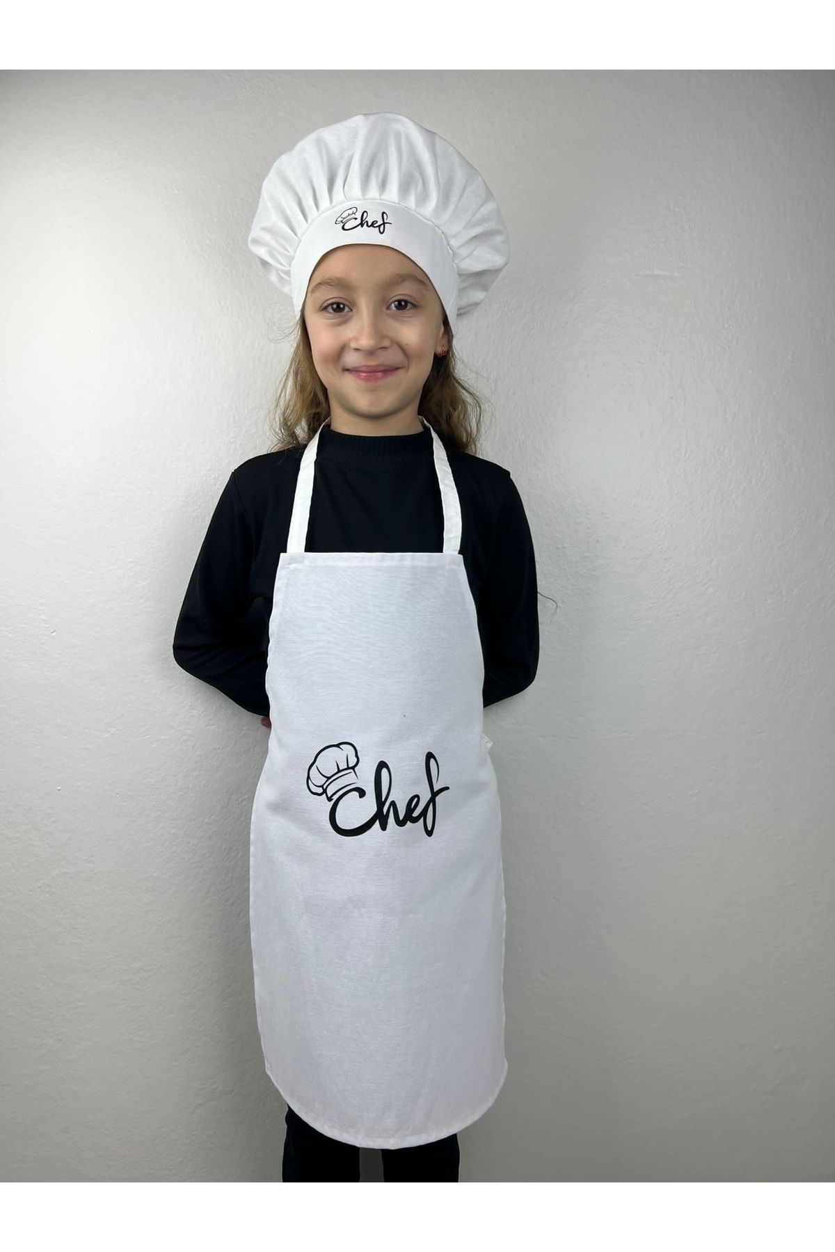 NAZHİRA TEKSTİL Chef Çocuk Şapkalı Etkinlik Önlüğü Beyaz