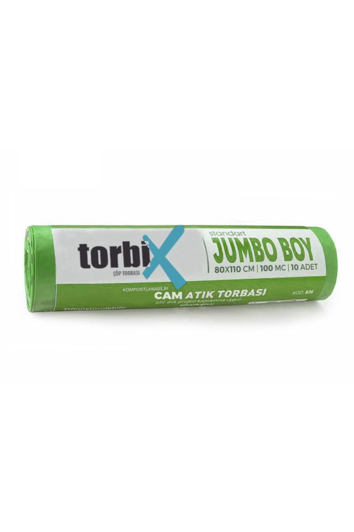 TORBİX Sıfır Atık Çöp Poşeti Cam Atık Yeşil 80*110 Cm 6 Kg 10 Rulo