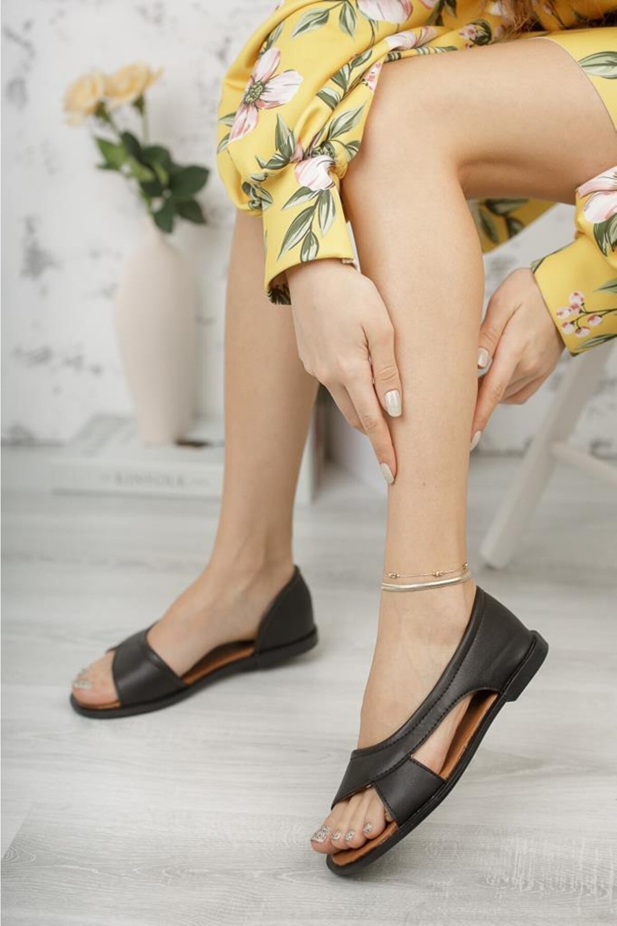 Moda Frato Pwr Açık Kadın Sandalet Yazlık Ayakkabı Babet Siyah