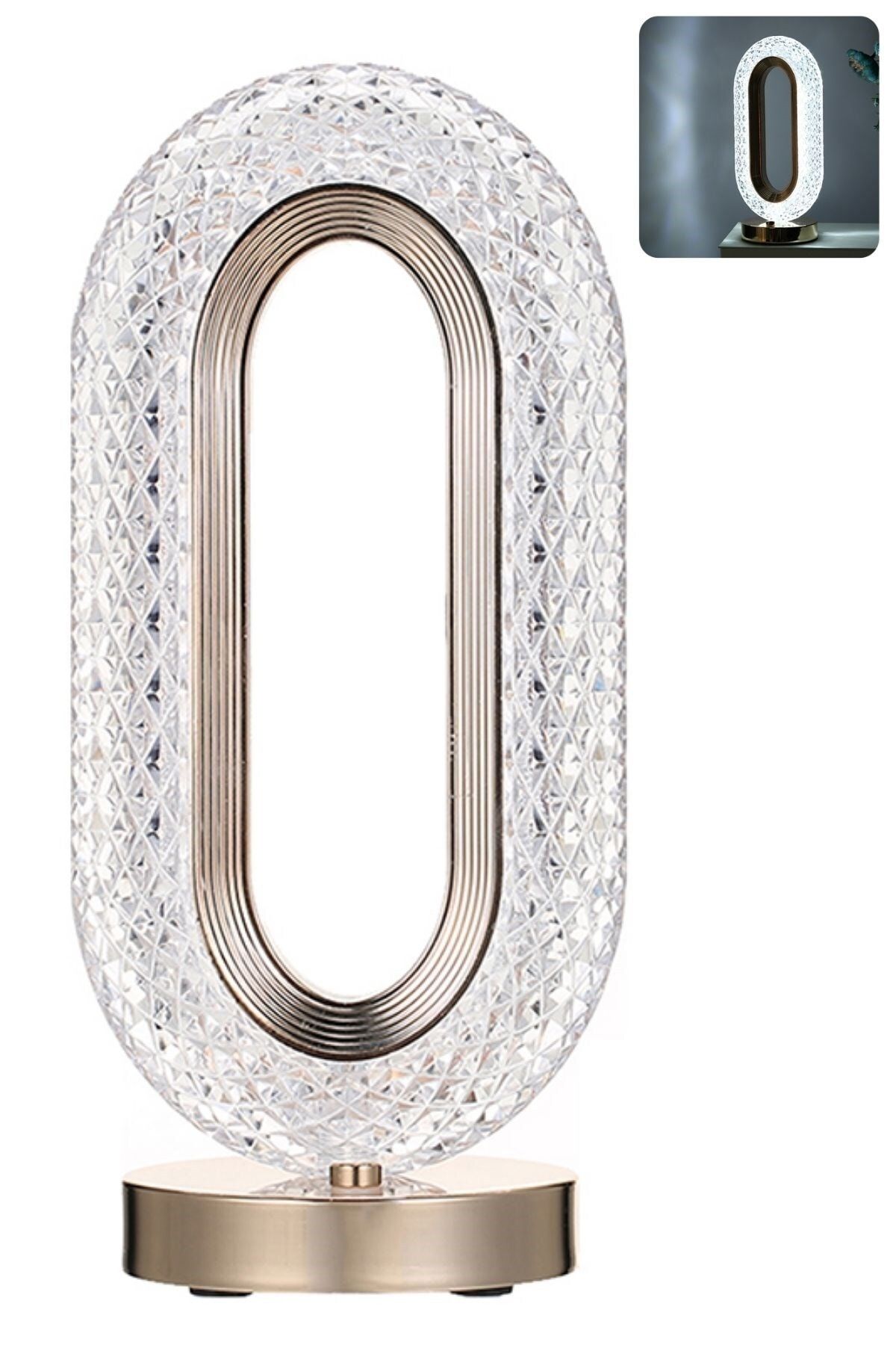 Buffer ® Oval Model Usb Şarjlı Dokunmatik 3 Farklı Işık Modlu Masa Üstü Kristal Akrilik Lamba Led