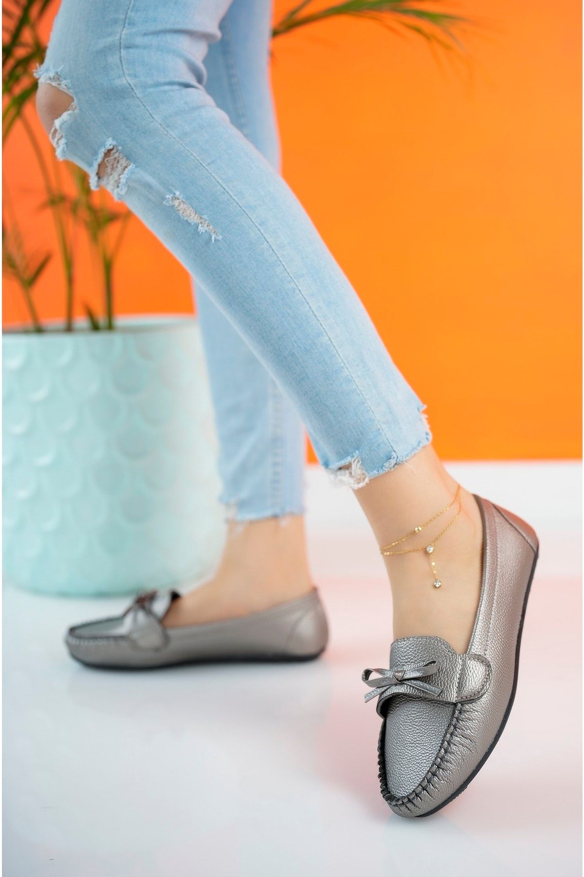 EDS Shoes Kadın Günlük Giyilebilir Deri Cilt Dışarı Babet Yumuşak Taban Ofis Mevsimlik Ayakkabı