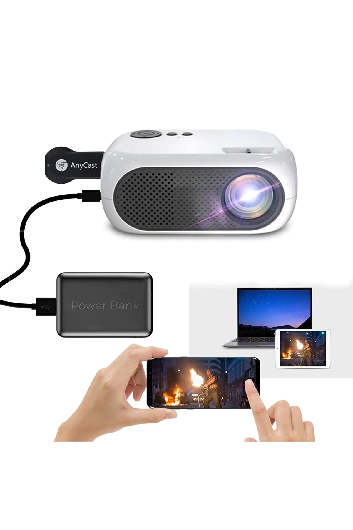 YENİTECH Taşınabilir Mini Projektör 480p Anycast Destek Wifi Android Ios Tv Ev Sineması