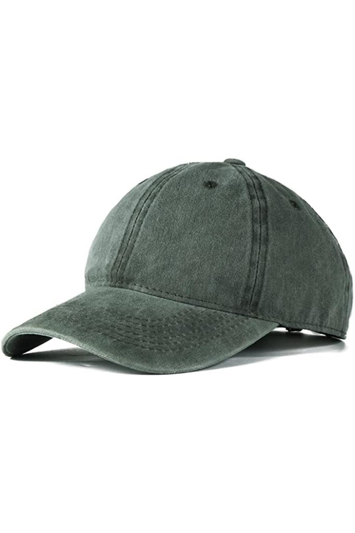 Genel Markalar Yeşil Şapka Düz Şapka Pamuklu Yıkamalı Kumaş