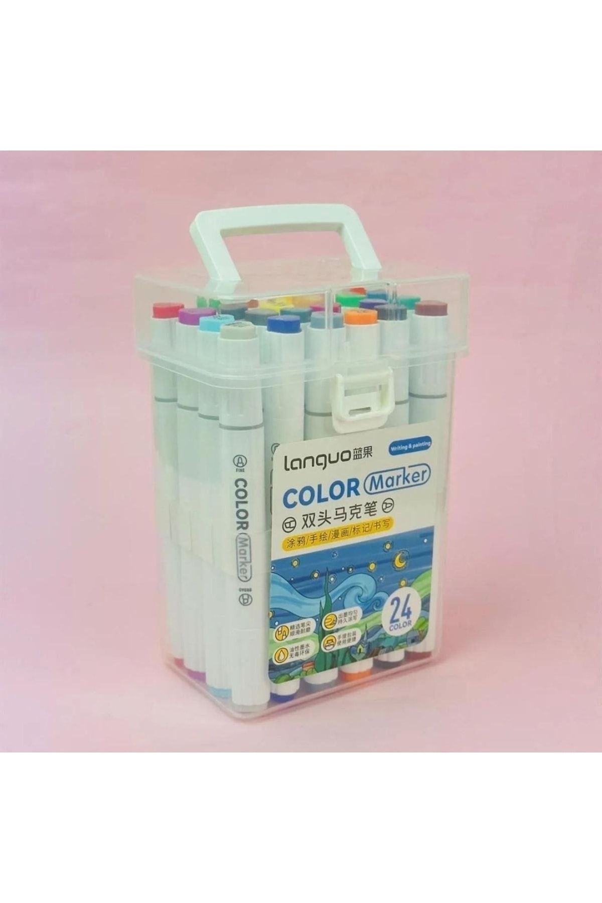 Languo Color Çift Taraflı Plastik Kutlu Marker Seti 24'lü