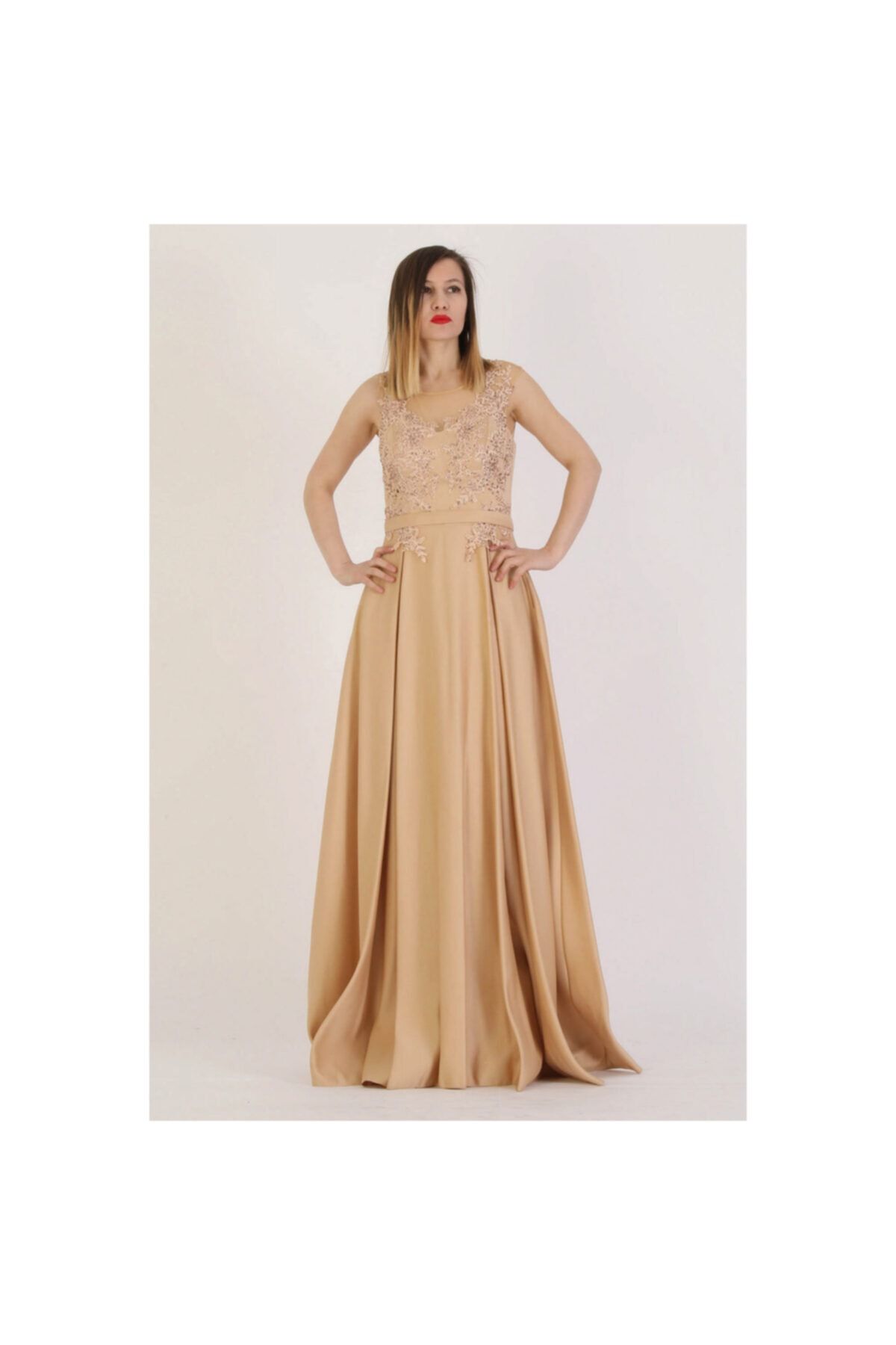 Günay Kadın Abiye Elbise Crd4315 Askılı-gold