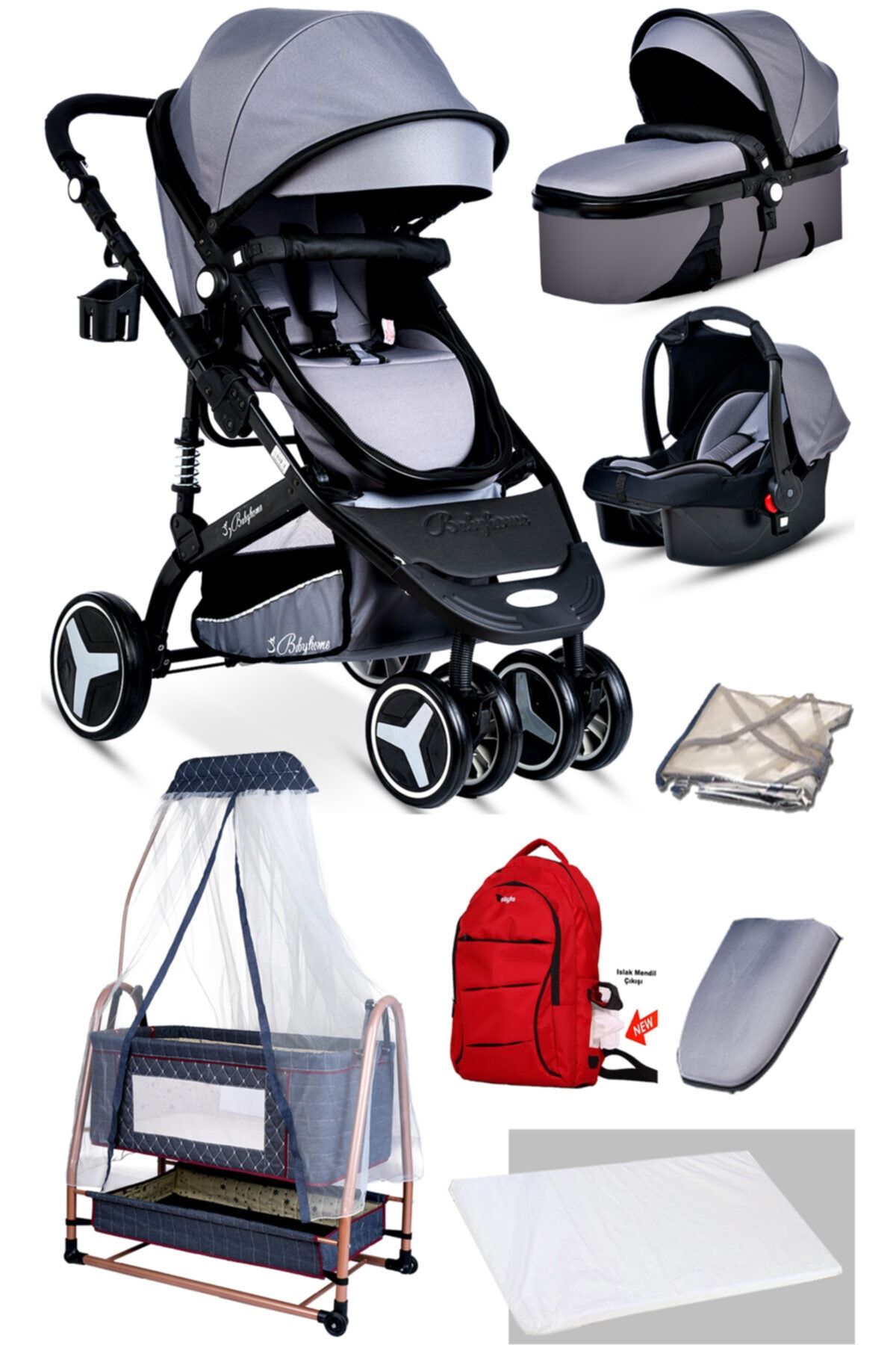 Baby Home 8'in1 Yeni Doğan Set 945 Travel Sistem Bebek Arabası Ve 505 Bebek Sepeti Anne Yanı Beşik