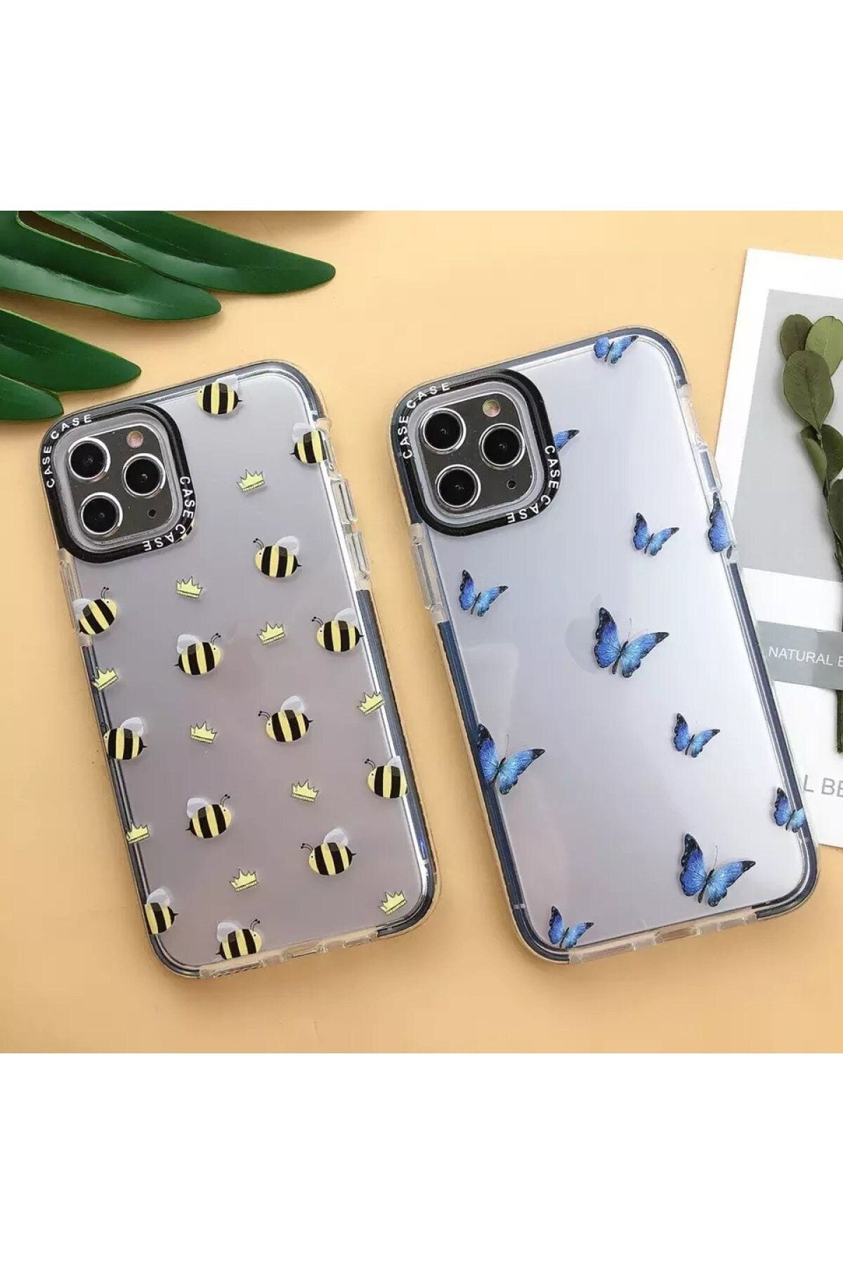 Mobildizayn Iphone 12 Pro Max Kenarlıklı Mavi Kelebek Desenli Kılıf