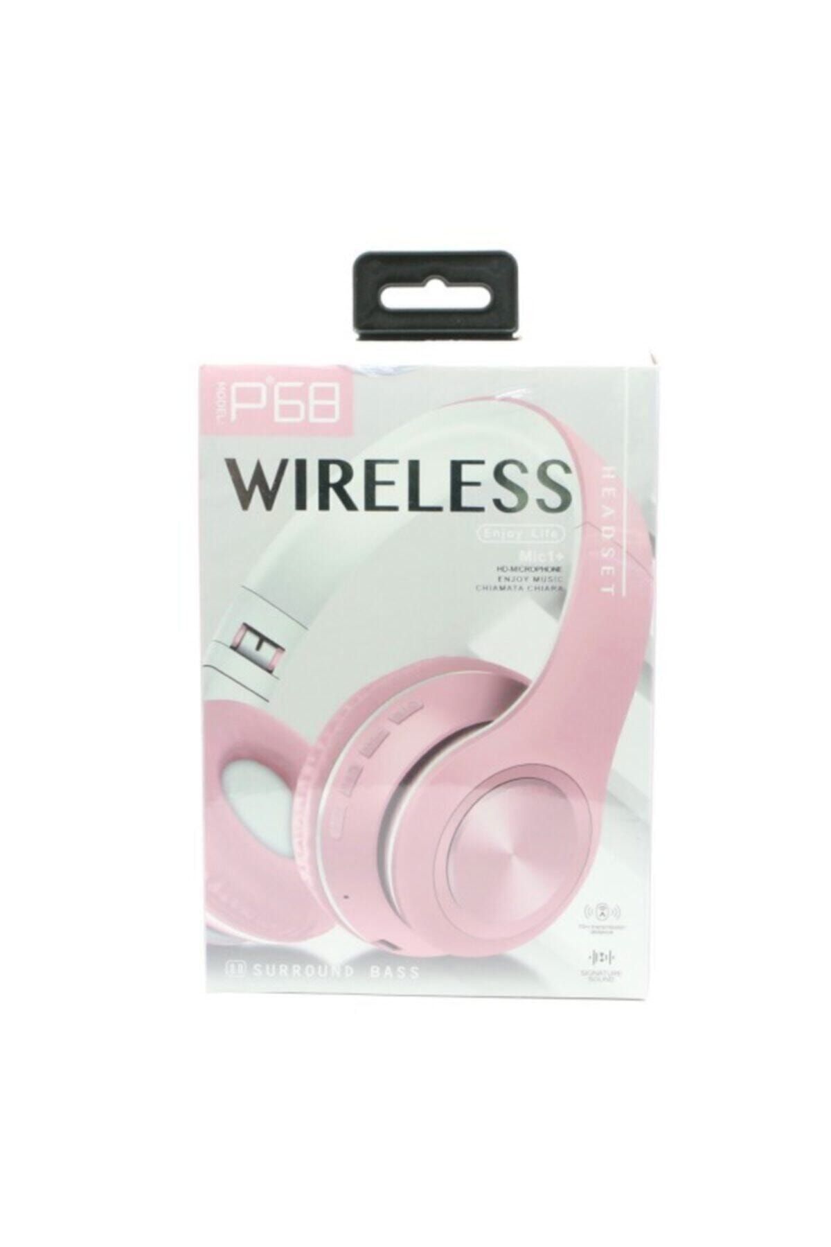Universal Pembe Bluetooth Kablosuz Stereo Kulaklık P68