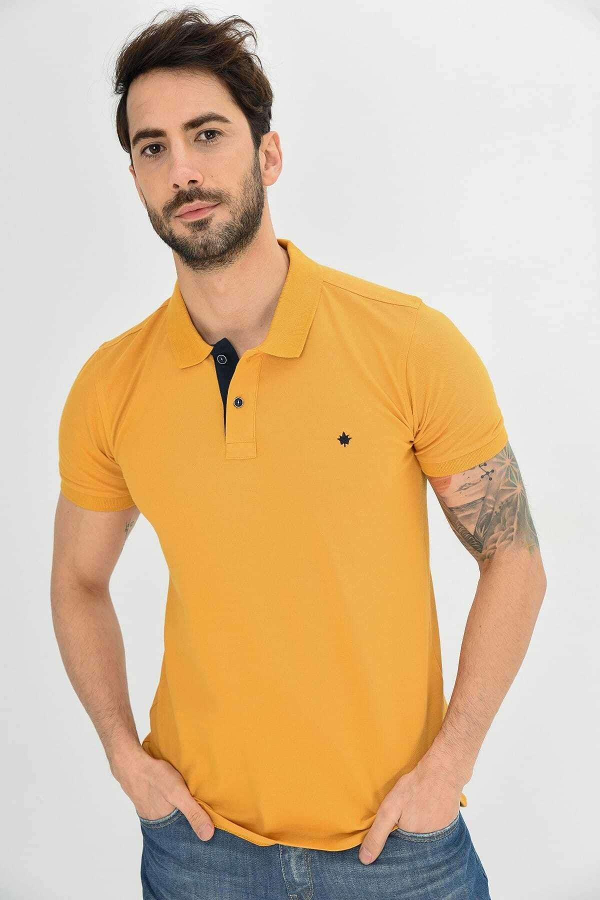 Dynamo Erkek Hardal Polo Yaka Likralı T-shirt