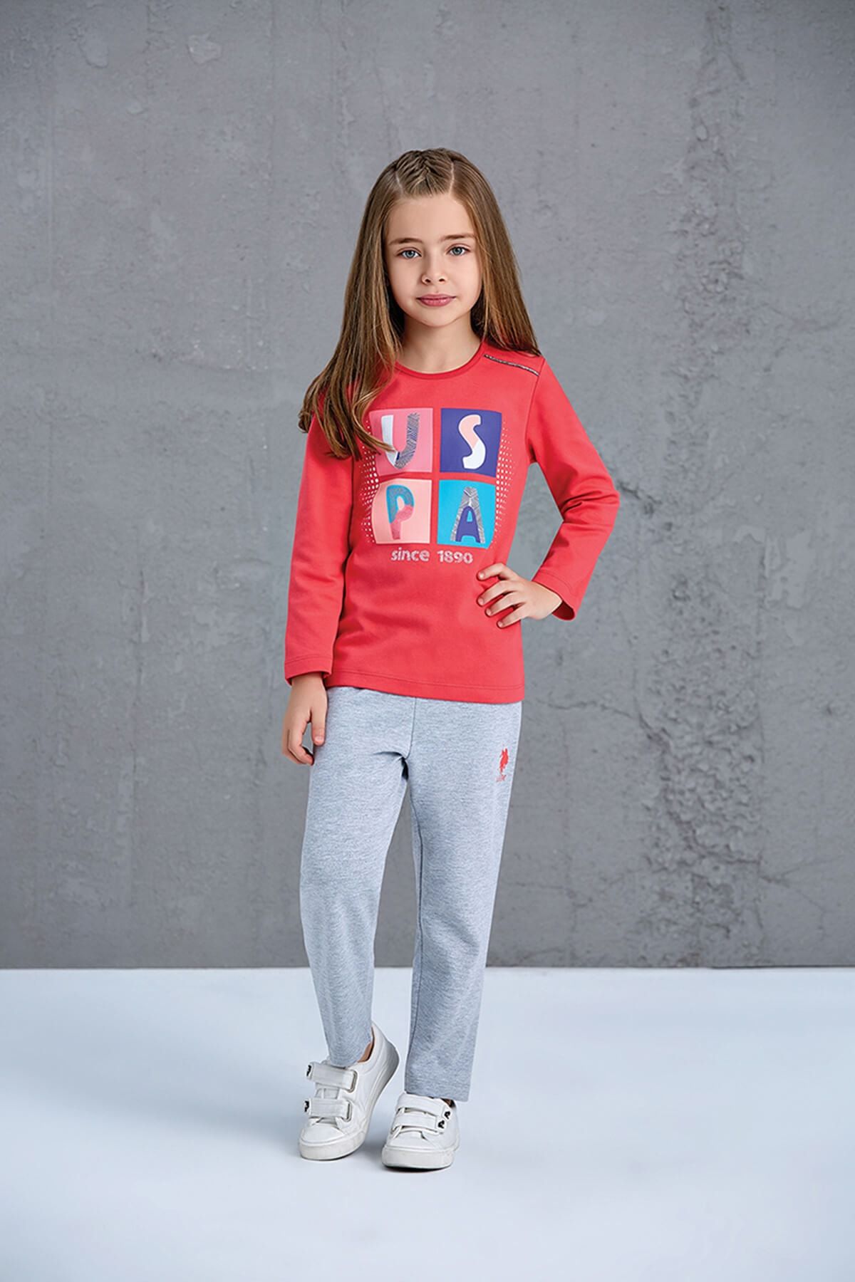 U.S. Polo Assn. Assn Lisanslı Kız Çocuk Pijama Takımı Nar Çiçeği