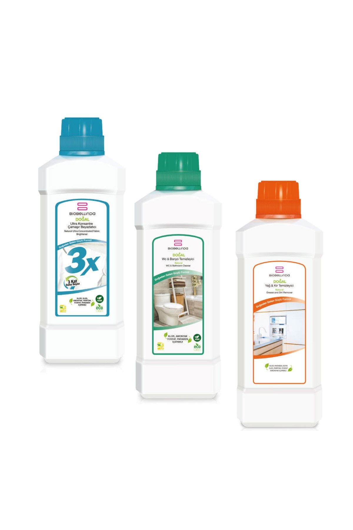 BioBellinda 3x Çamaşır Beyazlatıcı Wc & Banyo Temizleyici + Yağ & Kir Temizleyici