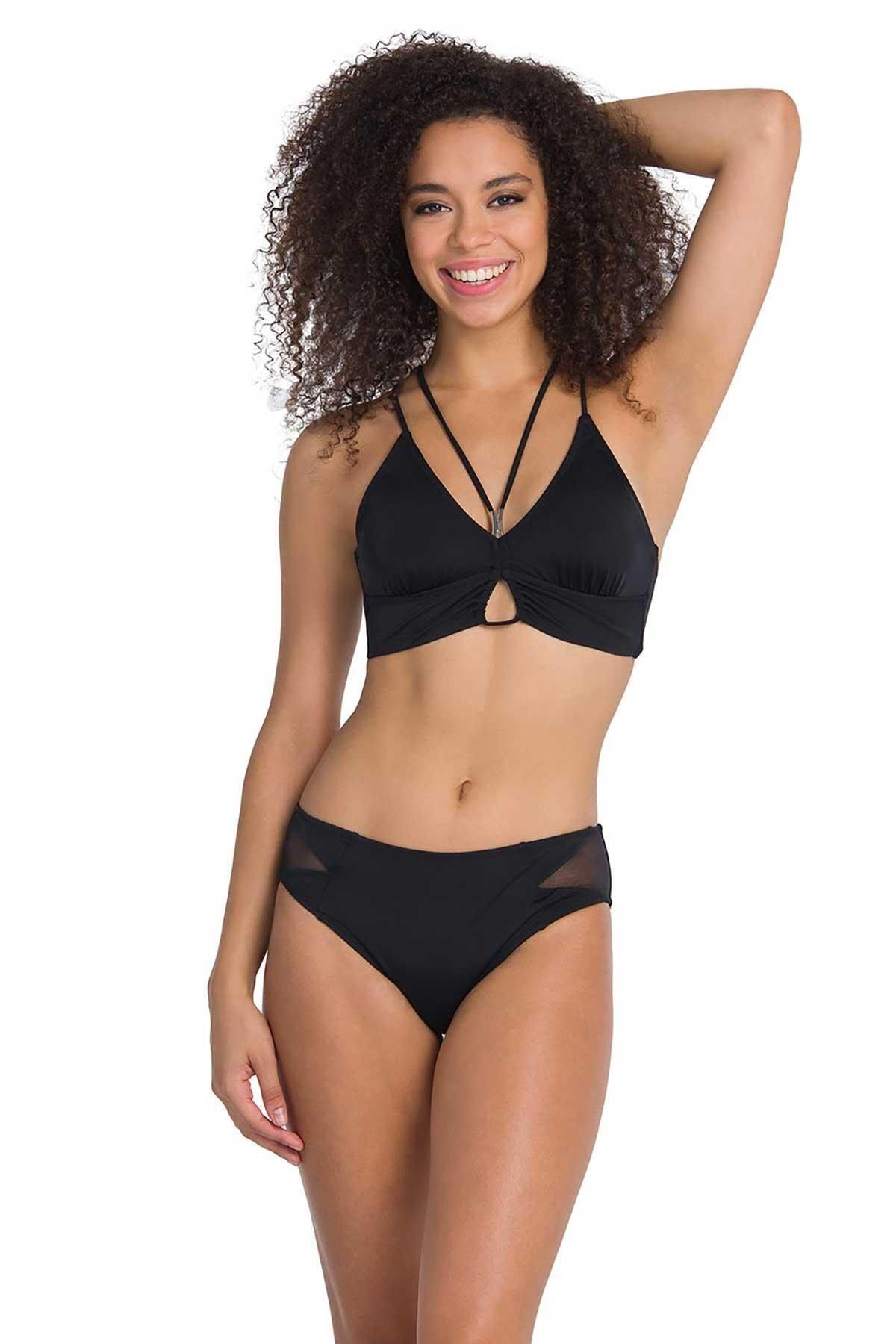 Dagi Kadın Siyah Boyun Ip Detaylı Geniş Üçgen Bikini Takımı