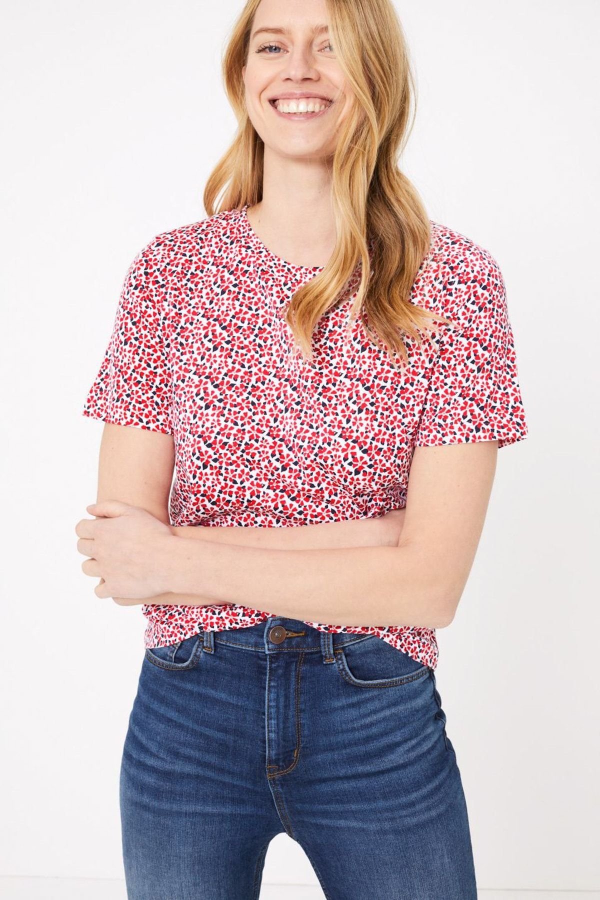 Marks & Spencer Kadın Pembe Saf Pamuklu Çiçek Desenli T-Shirt T41008939