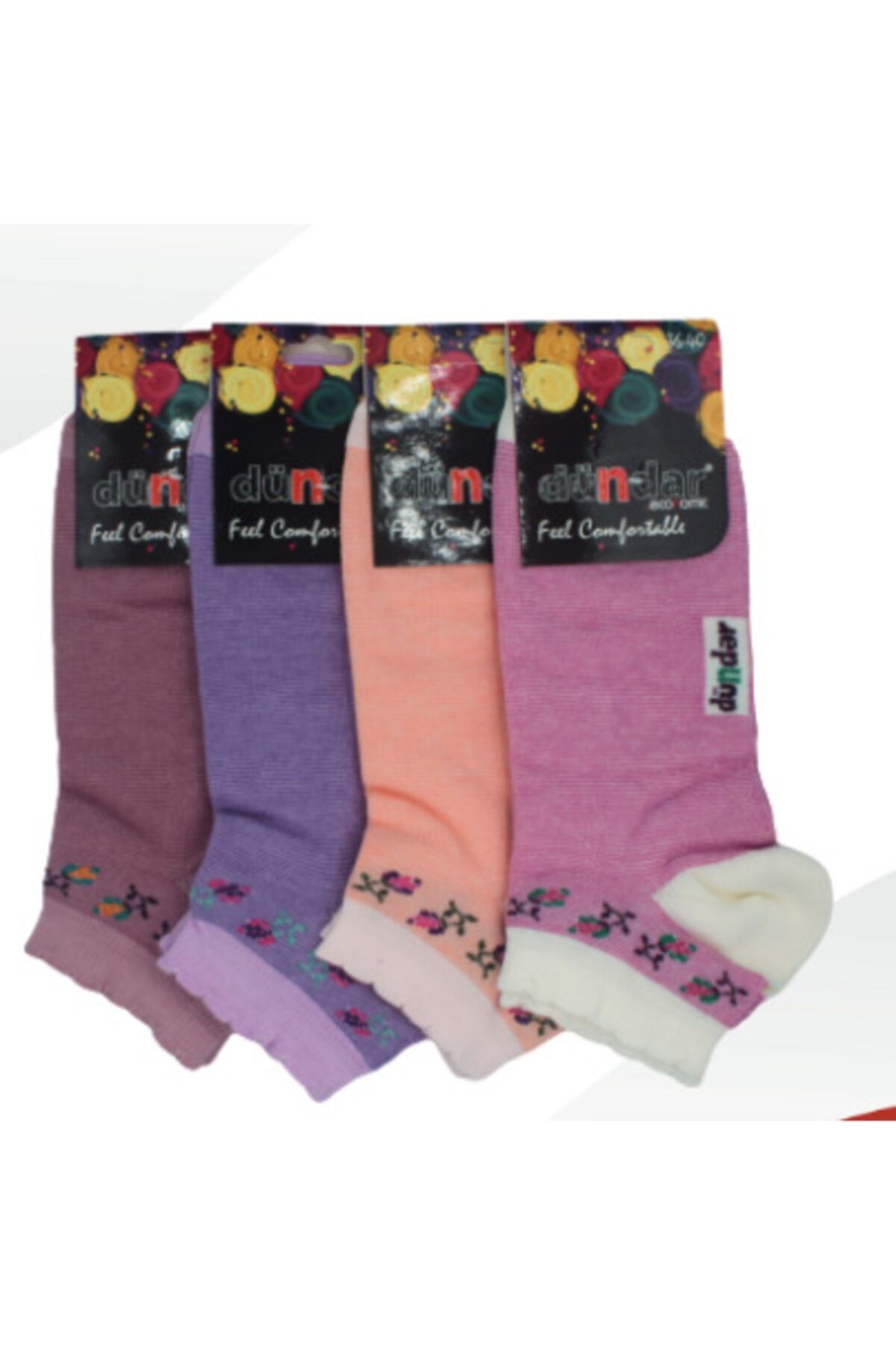 Dündar 12'li Paket Çok Renkli Karışık Desenli Kısa Konç Lycralı Kadın Patik Çorap