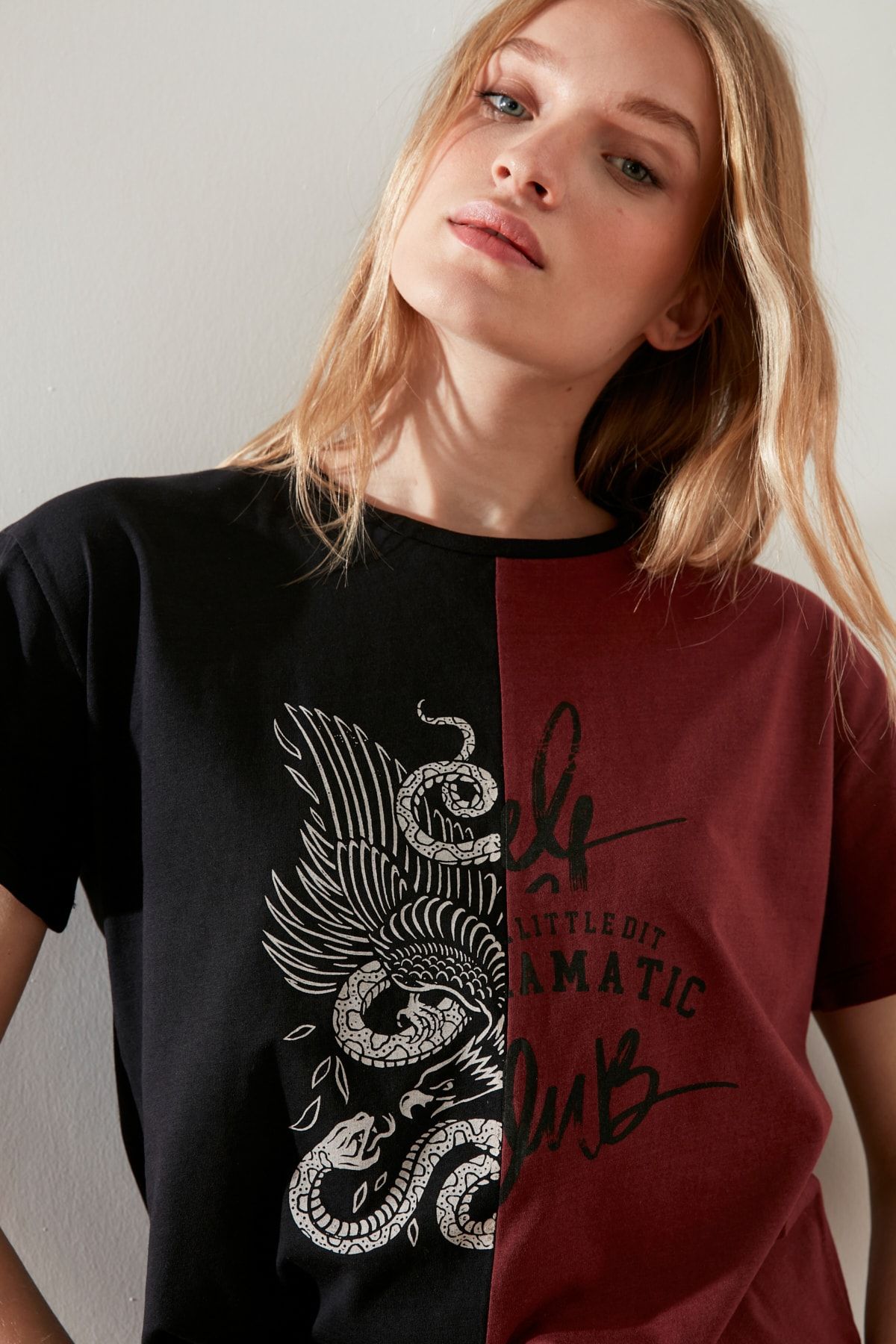 TRENDYOLMİLLA Çok Renkli Baskılı Semifitted Örme T-Shirt TWOSS21TS1854