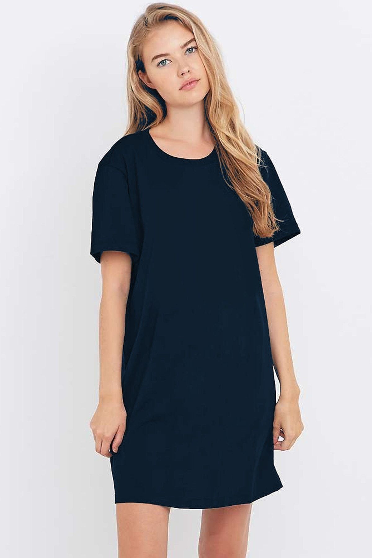 ROCKANDROLL Kadın Lacivert Düz, Baskısız Kısa Kollu Penye T-shirt Elbise