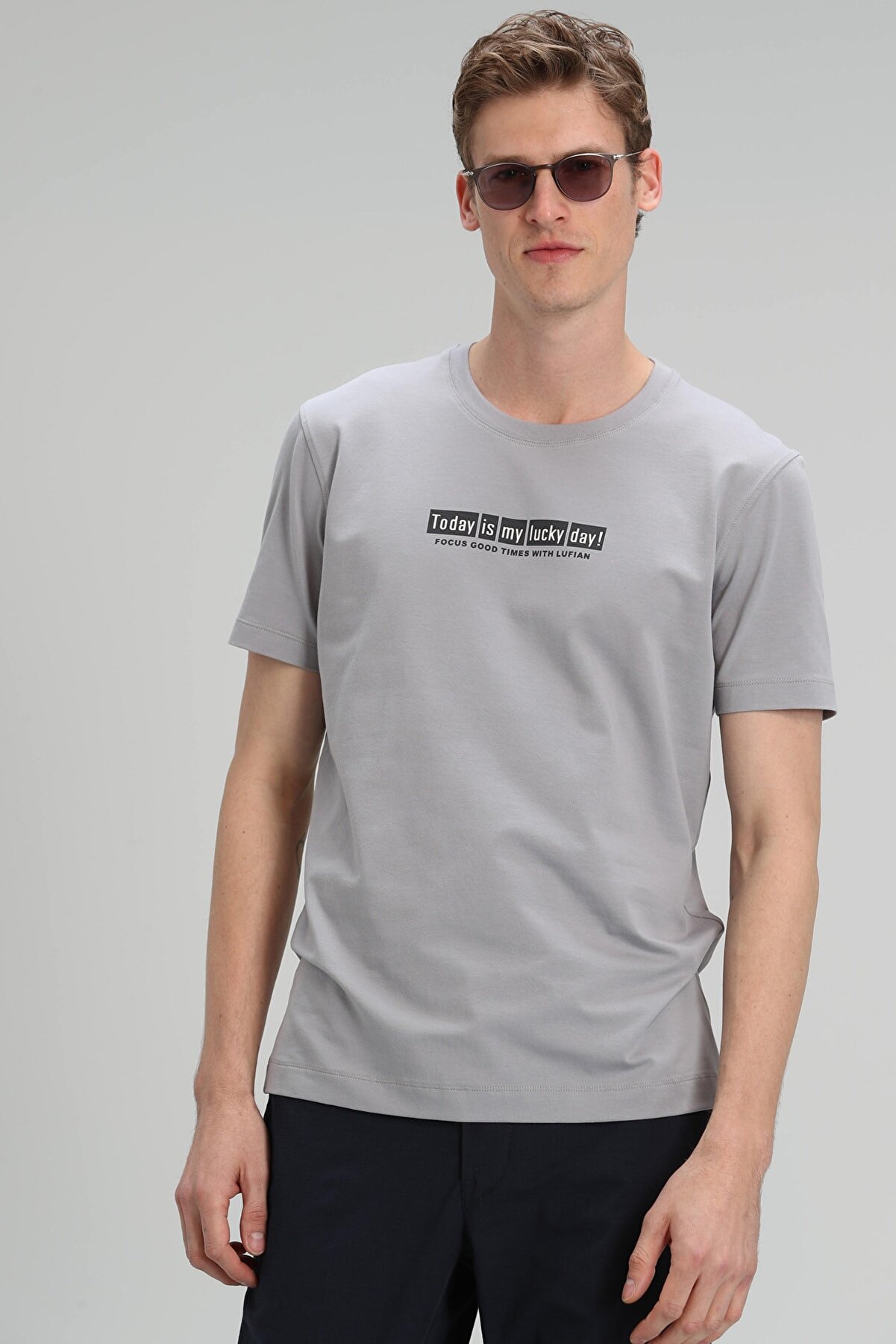 Lufian Timur Modern Grafik T- Shirt Gri