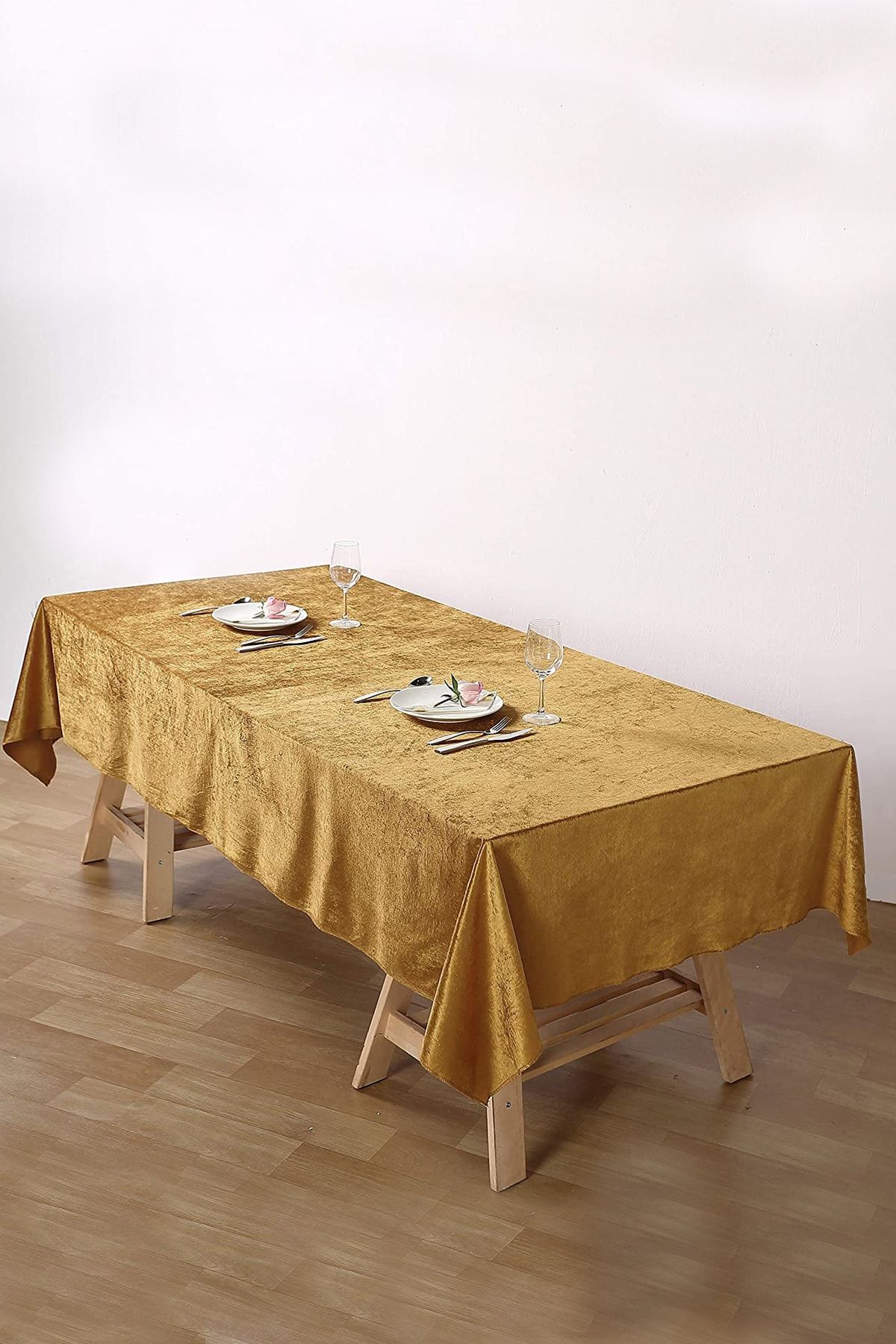 Çt Çeyizci Tekstil Sarı Kadife Masa Örtüsü 135 x 220 cm