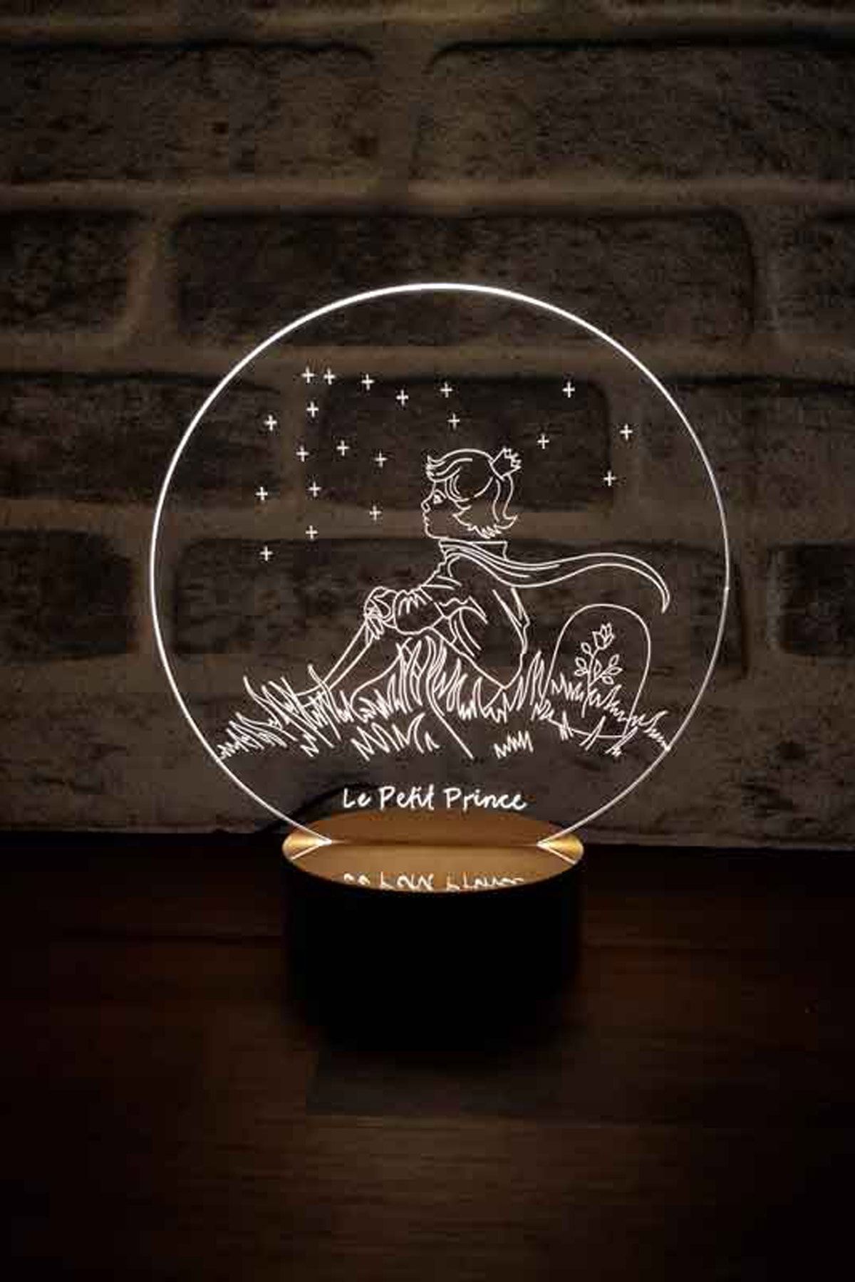 BY-LAMP Küçük Prens Le Petit Prince Figürlü Dekoratif Hediye Led Masa Lambası | 7 Işık Rengi | Ahşap Taban
