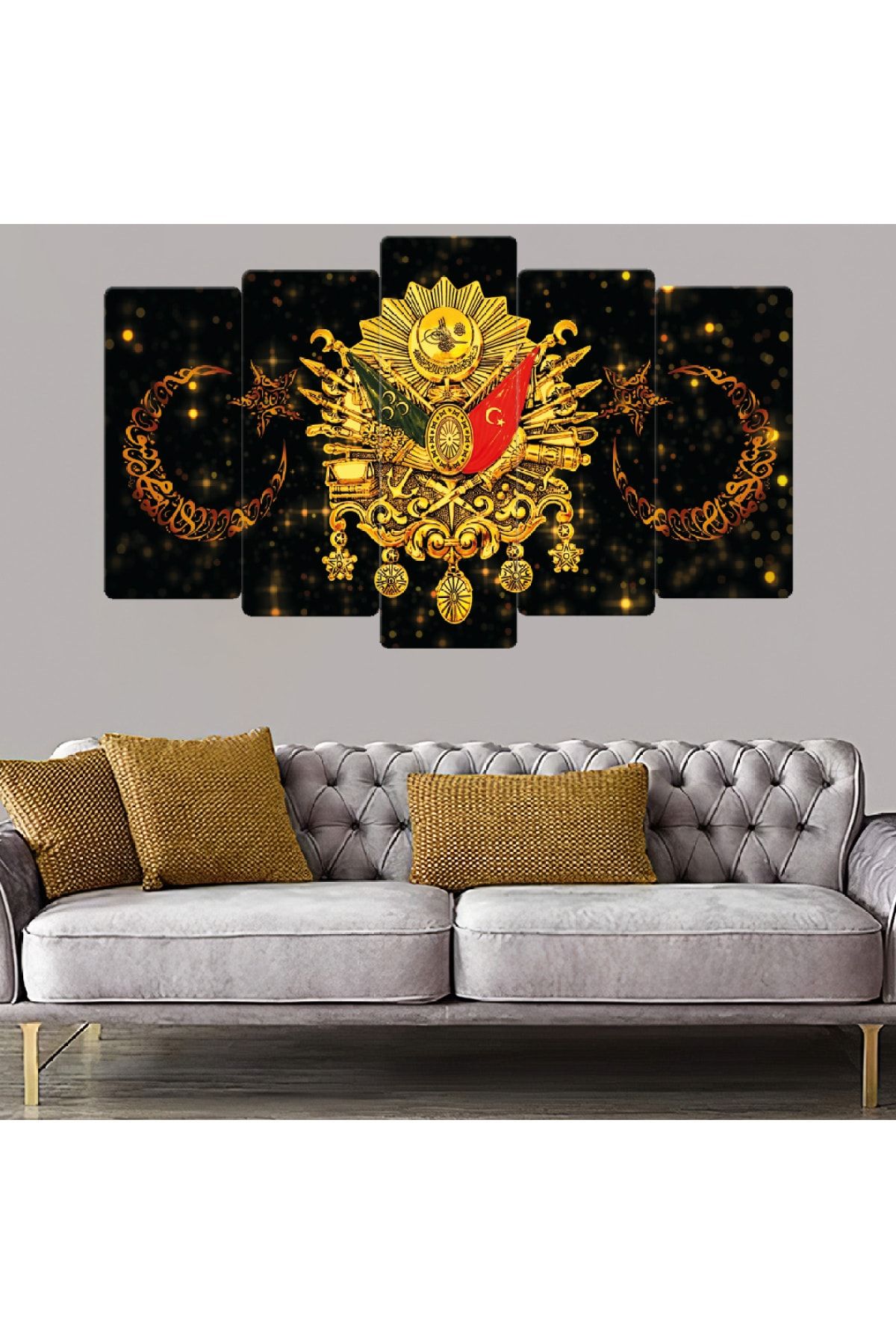 Zevahir Mobilya Dekorasyon Zevahir 5 Parça Mdf Sarı Yıldızlı Osmanlı Tuğrası Tablo