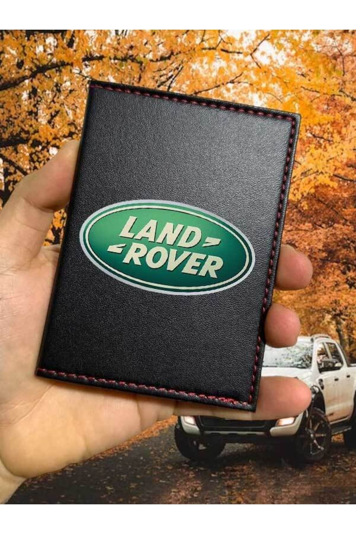 Cekuonline Land Rover Desenli Ruhsat Kabı Logolu Oto Ruhsat Kılıfı Vinleks Deri Dikişli Araç Ruhsat Koruyucu