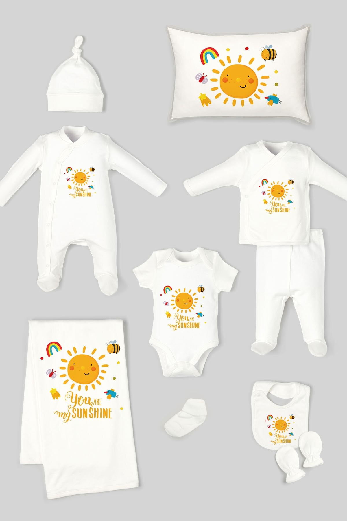Tuğba Kuğu Organik 10'lu Interlok Hastane Çıkışı - For Baby Serisi - Gülen Pastel Güneş
