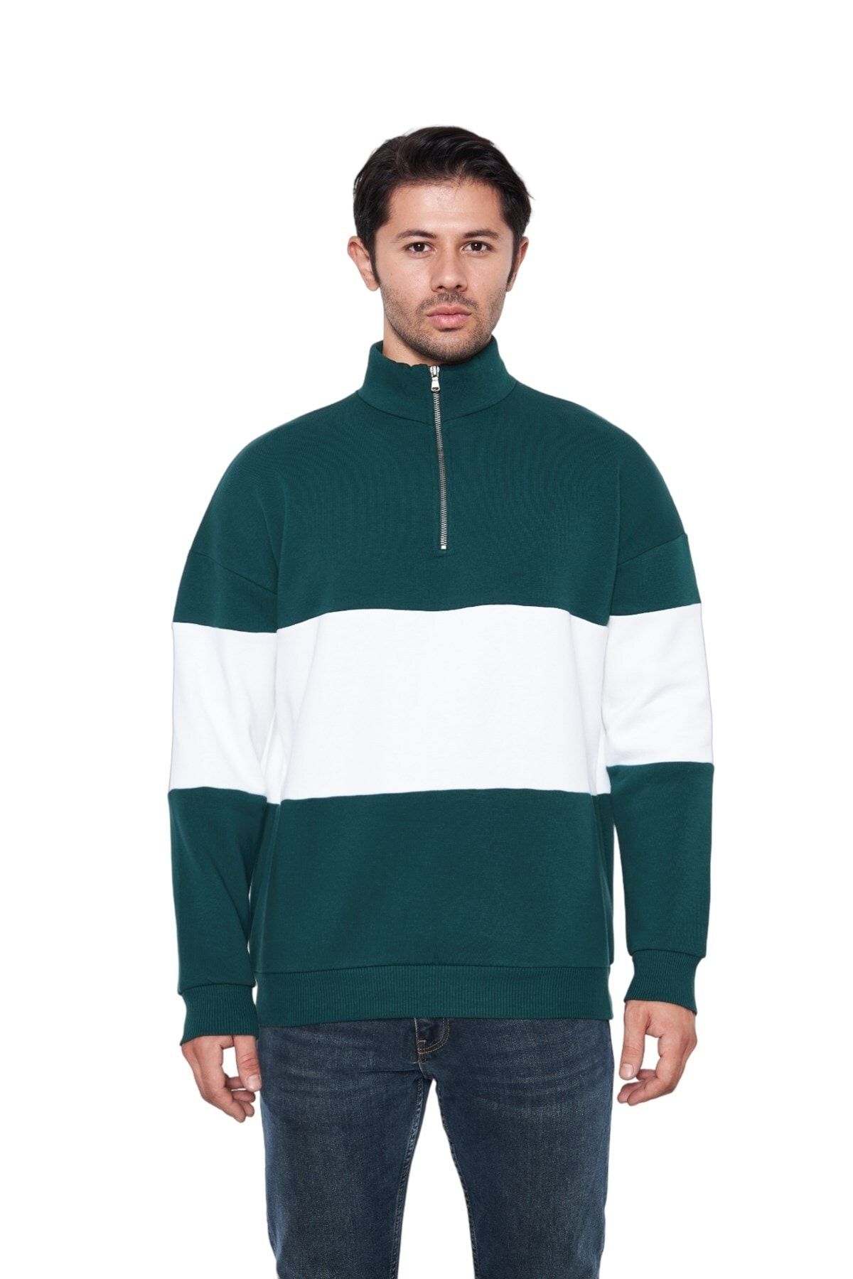 Keep Out 5011 Çift Renk Boğazlı Oversize Erkek Sweatshirt