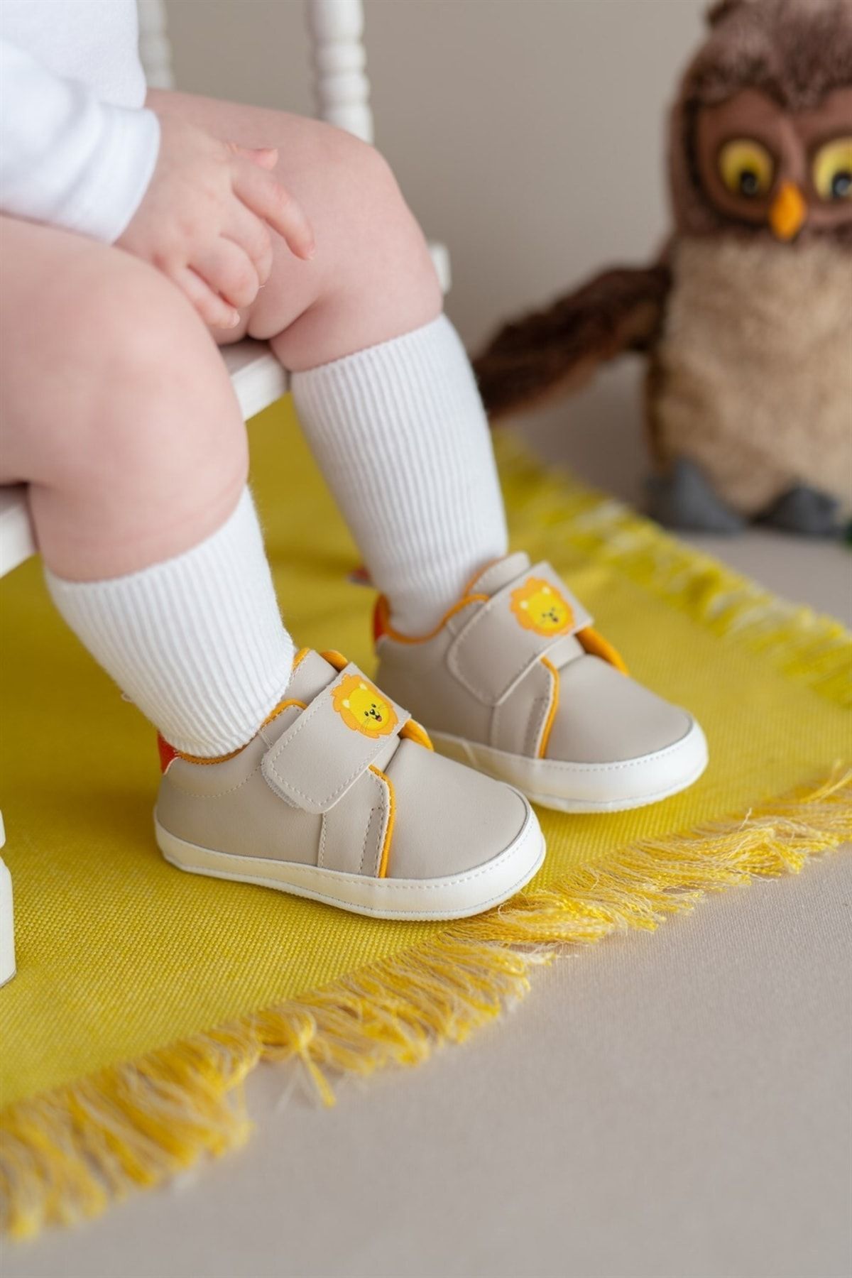 First Step Aslan Erkek Bebek Cırt Cırtlı Patik Ilk Adım Ayakkabısı