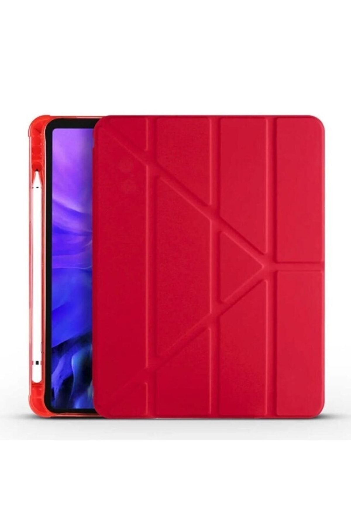 Nezih Case Apple Ipad 10.2 (7. 8. 9.NESİL) Uyumlu Kırmızı Tri Folding Tablet Kılıfı A2270 A2428 A2429 A2430