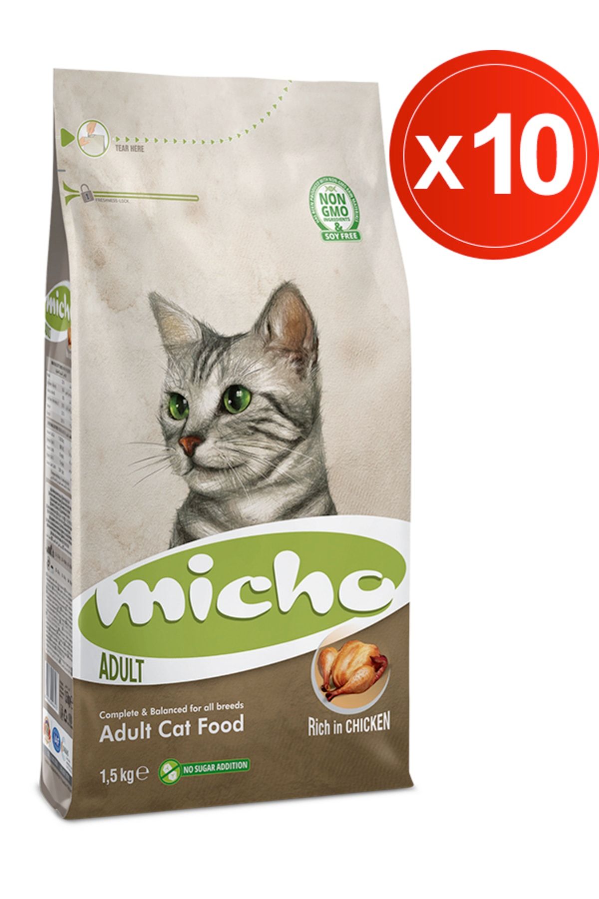 Micho Adult Cat 1.5 Kg X 10 Adet - Tavuklu (hamsi Ve Pirinç Eşliğinde) Yetişkin Kedi Maması