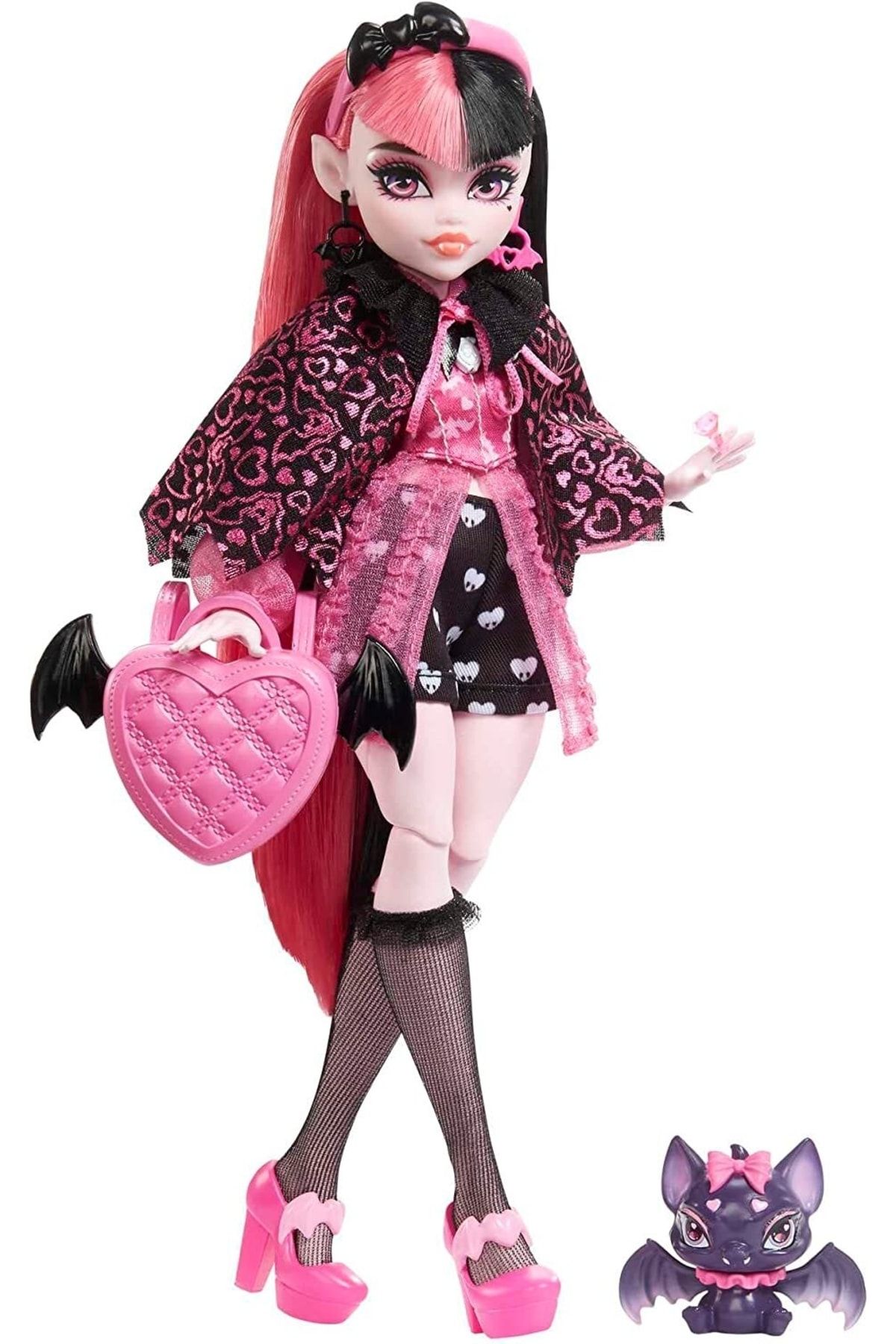 MONSTER HIGH Draculaura With Accessories And Pet Bat, Posable Fashion Doll With Pink And Black Hair????