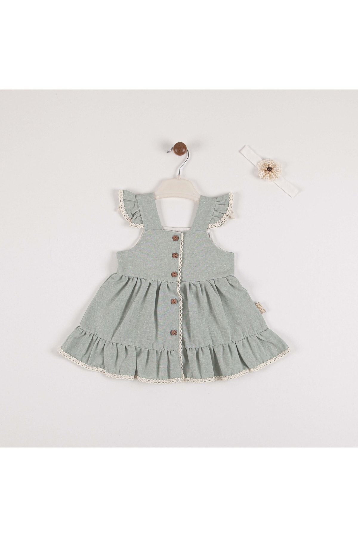 MİNİKO KİDS Kız Bebek Önden Düğmeli Askılı Pamuk Elbise