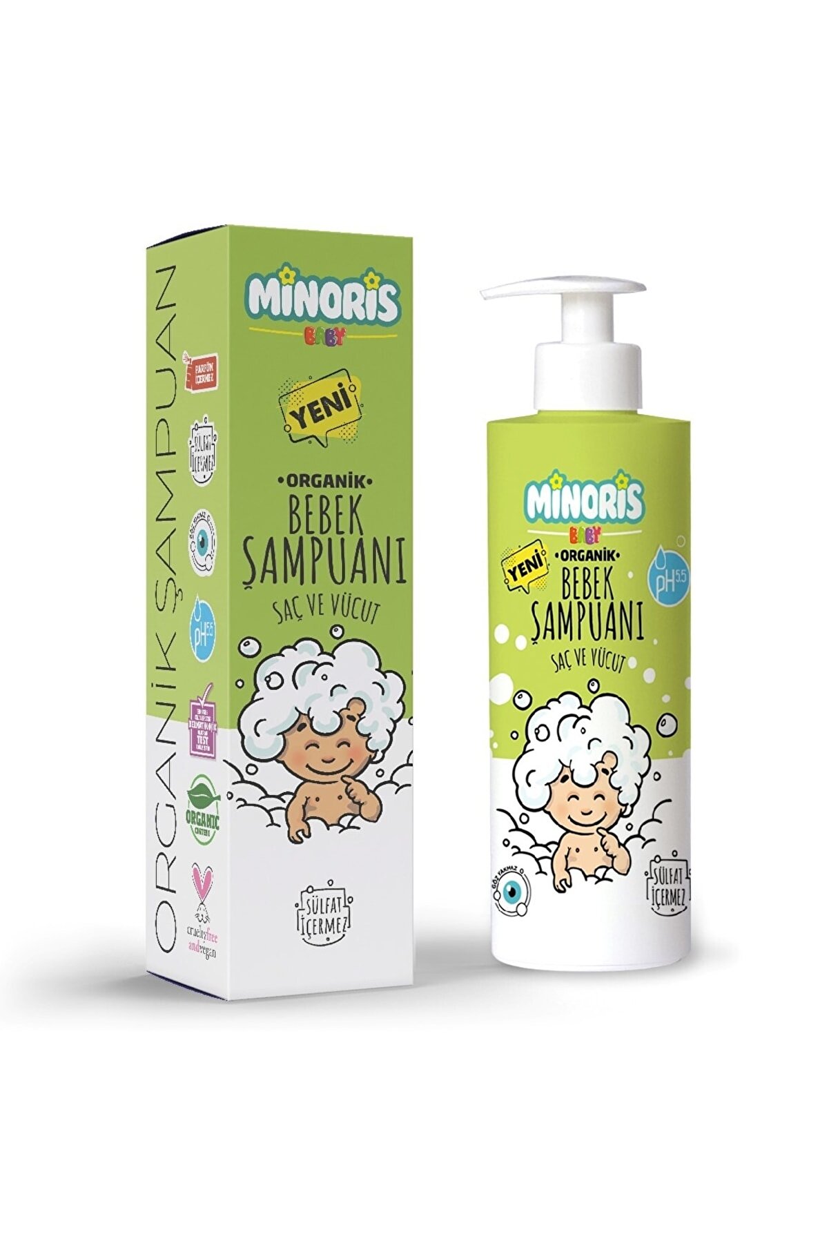 Minoris Baby Organik Saç ve Vücut Şampuanı Sülfat ve Parfüm içermez Vegan 400ml