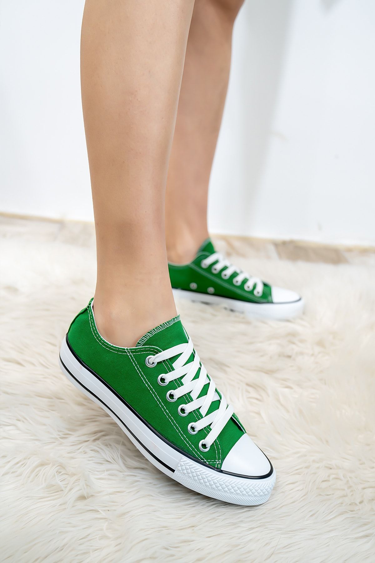 Shupe Kadın Yeşil Kısa Keten Sneaker