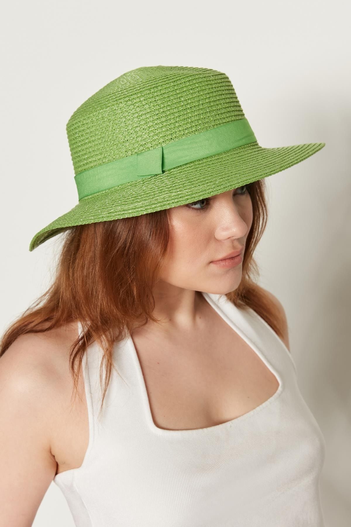 Axesoire 14390 Yeşil Geniş Hasır Şapka