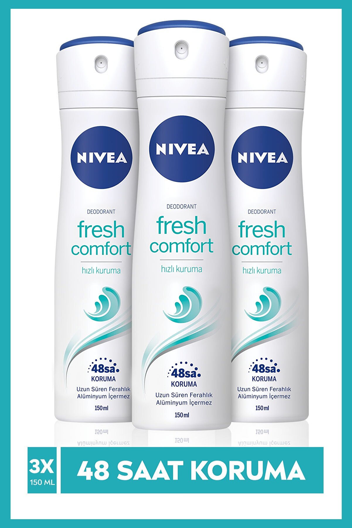 NIVEA Fresh Comfort Kadın Sprey Deodorant 150 Ml X3 Adet,48 Saat Koruma,hızlı Kuruma