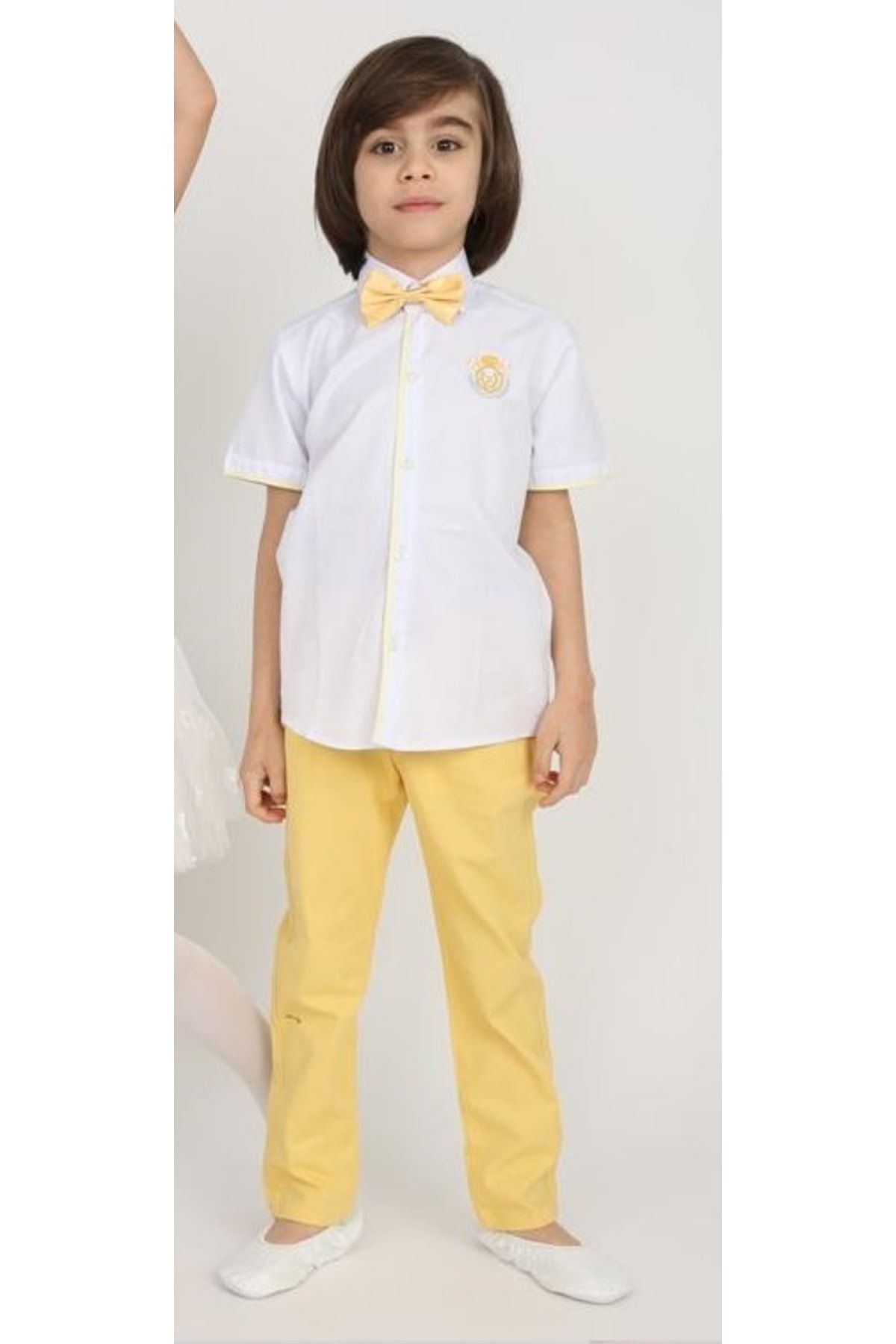 FATELLA Erkek Çocuk Kısa Kol Keten Düz Renk Gömlek 23 Nisan 29 Ekim 19 Mayıs Gösteri Mezuniyet