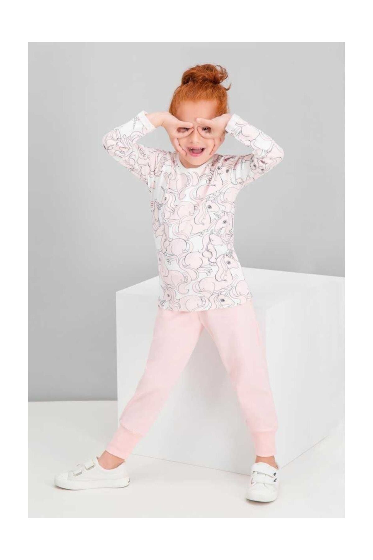 Rolypoly Kız Çocuk Krem Pembe Renk Kışlık Pijama Takımı