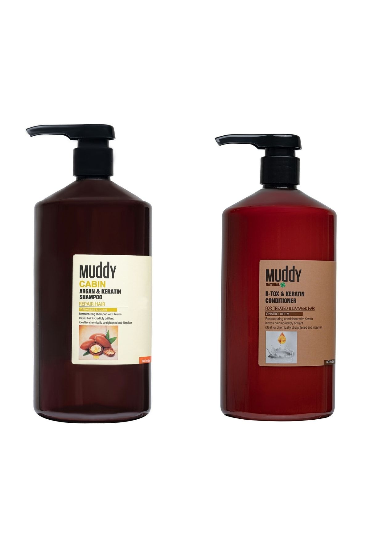 Muddy Zayıf Kuru Saçlara Cabın Argan&keratın Şampuan 1000ml+onarıcı B-tox&keratın Condıtıoner Krem 1000ml